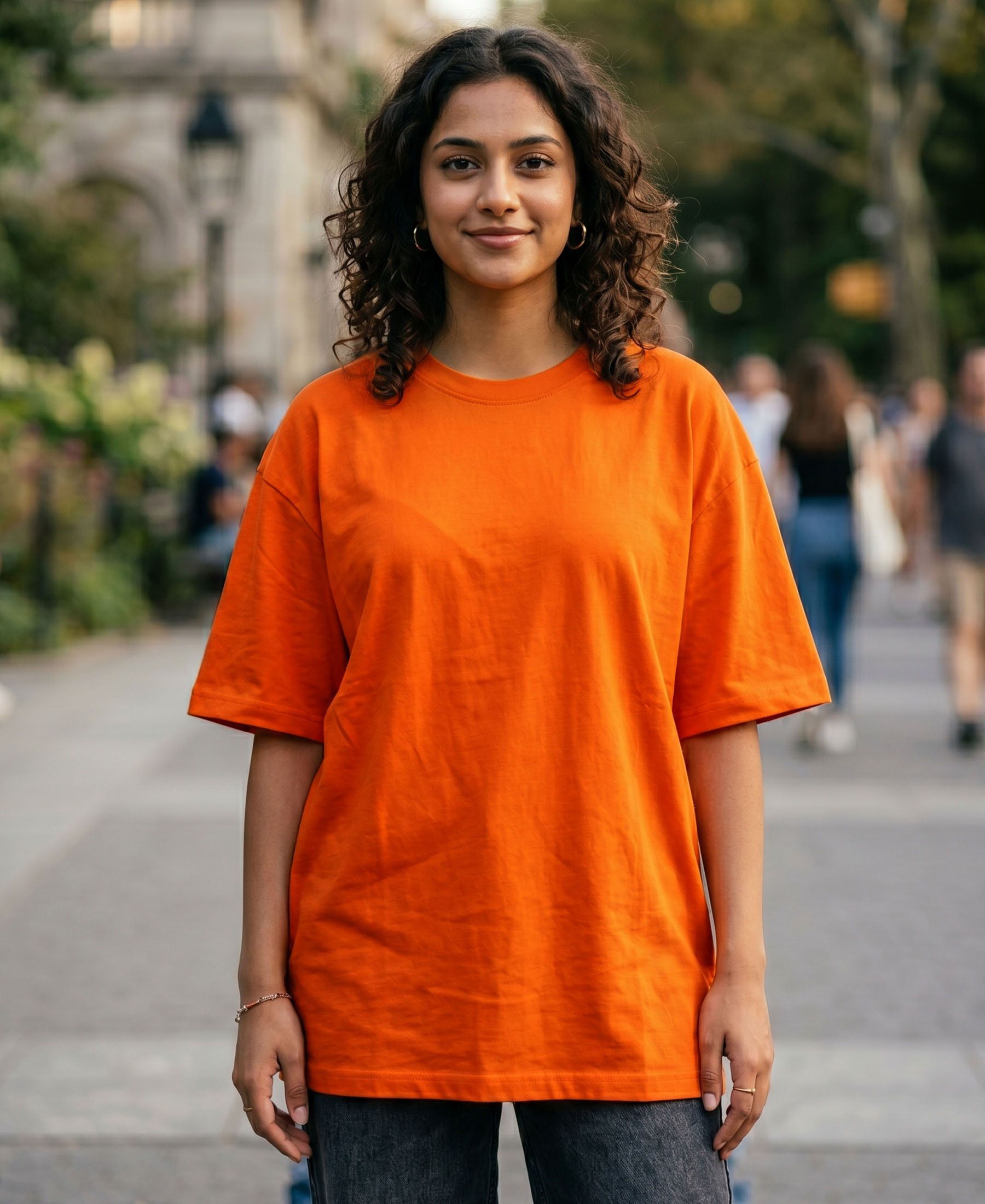 Women Solid Round Neck Cotton Blend Orange T-Shirt-image-19