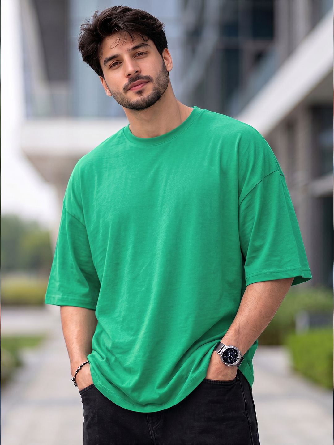just roar Men Solid Round Neck Cotton Blend Green T-Shirt-picture-19