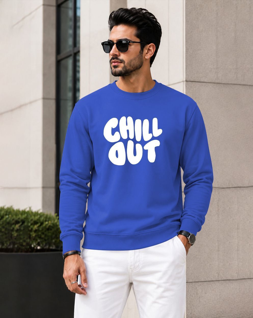 Men Printed, Typography Round Neck Reversible Pure Cotton Blue T-Shirt-image-37