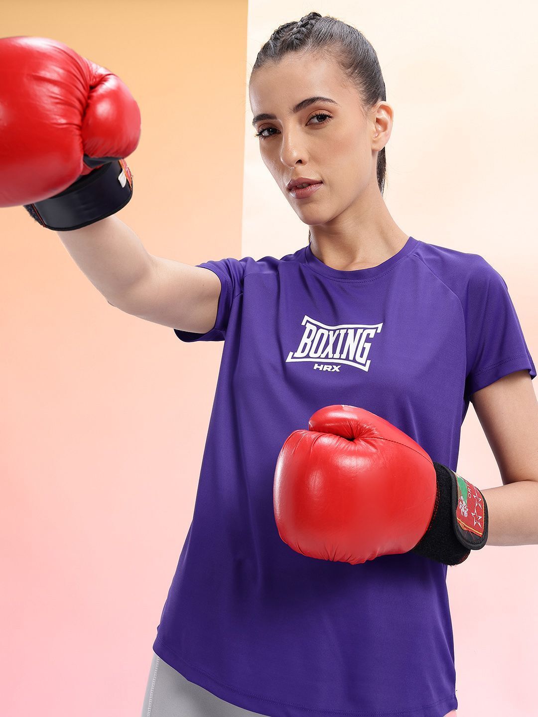 hrx by hrithik roshan Women Printed Round Neck Polyester Purple T-Shirt-picture-40