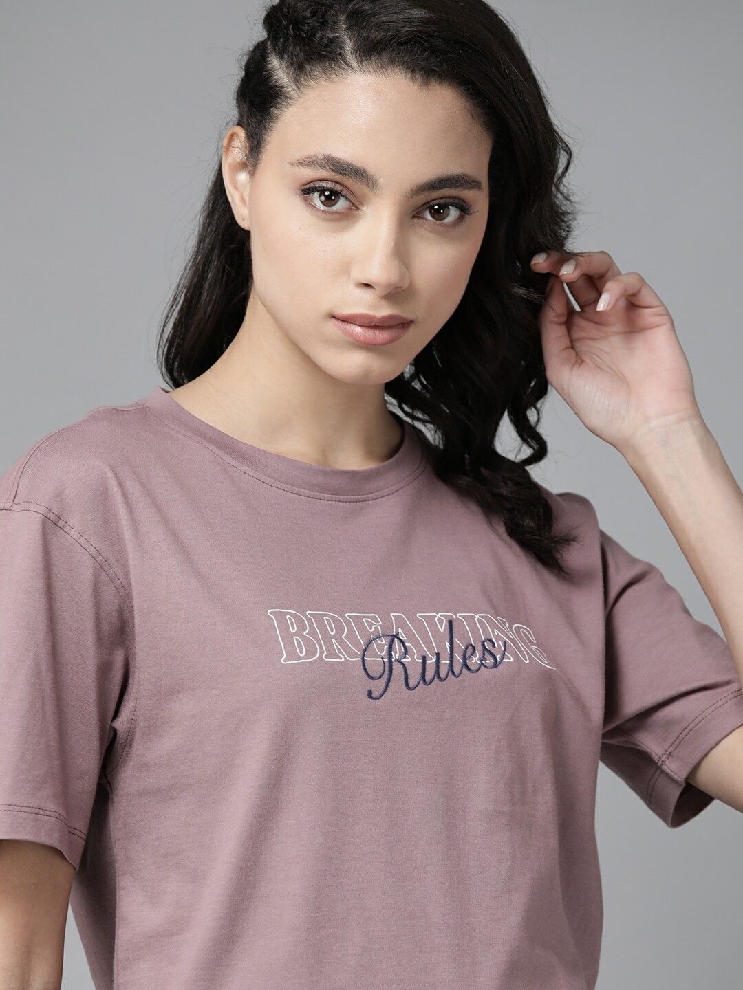 roadster Women Printed Round Neck Pure Cotton Pink T-Shirt-picture-15