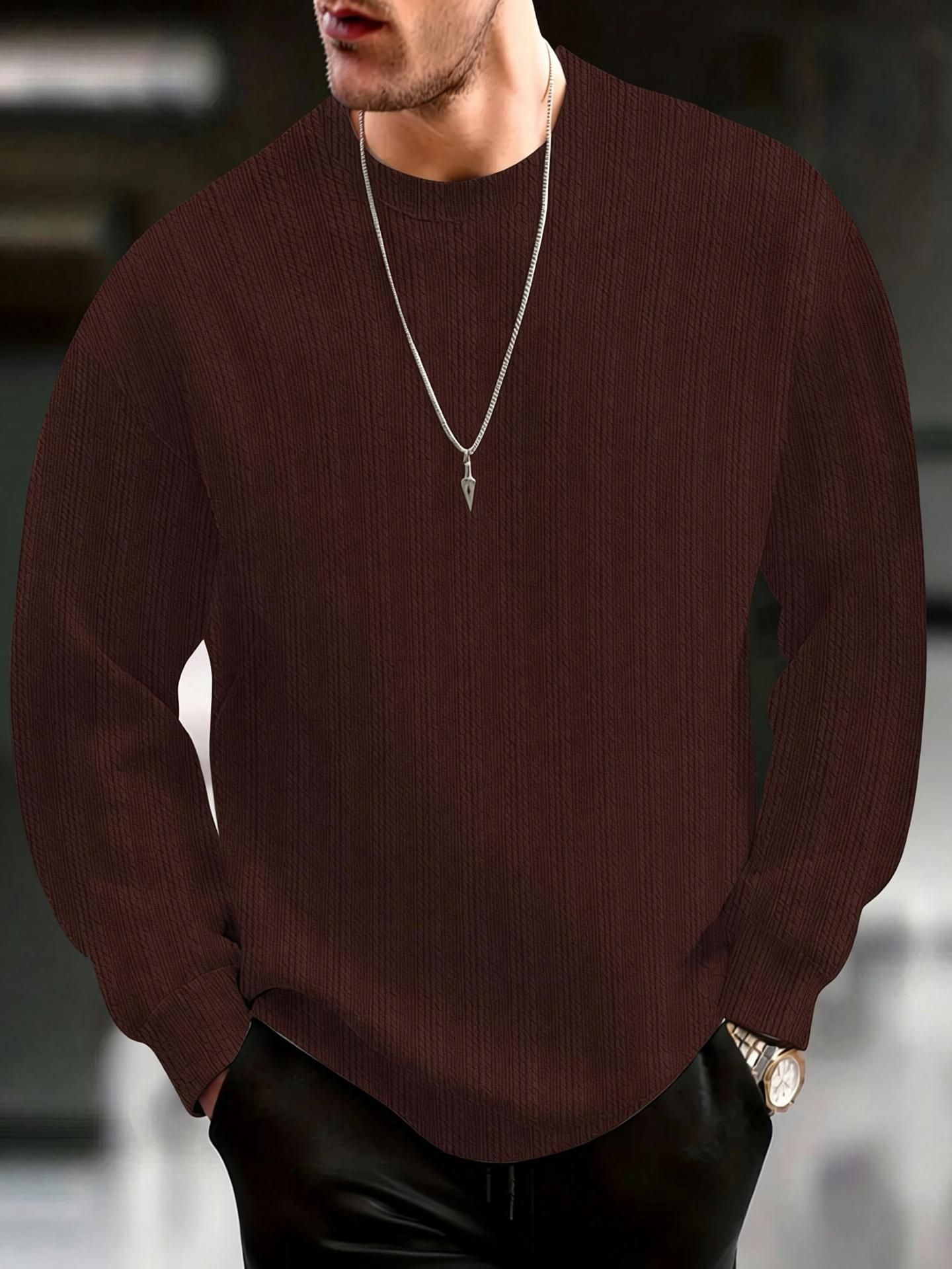 kajaru Men Self Design Round Neck Polyester Brown T-Shirt-picture-17