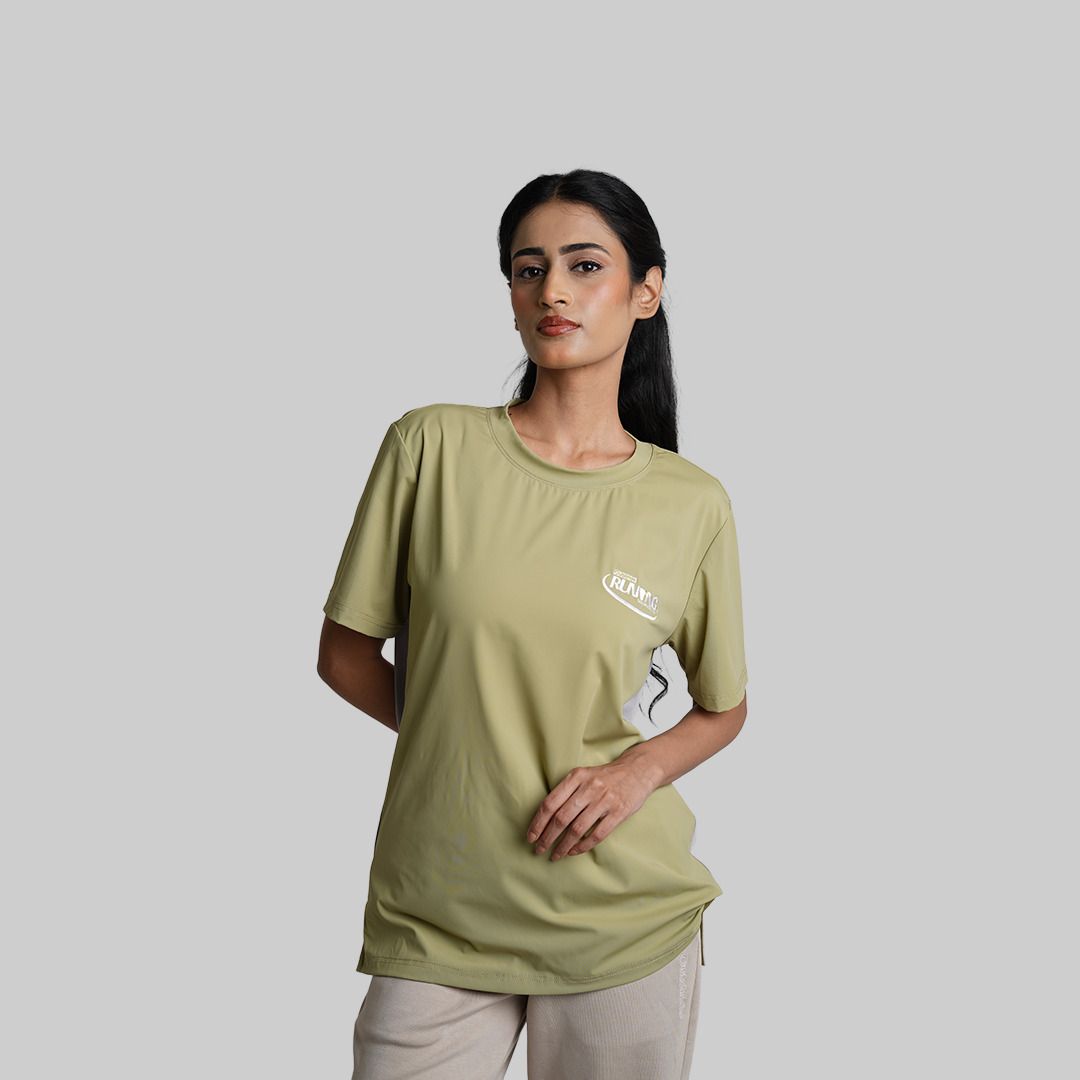 outstride Women Solid Crew Neck Nylon Green T-Shirt-picture-42