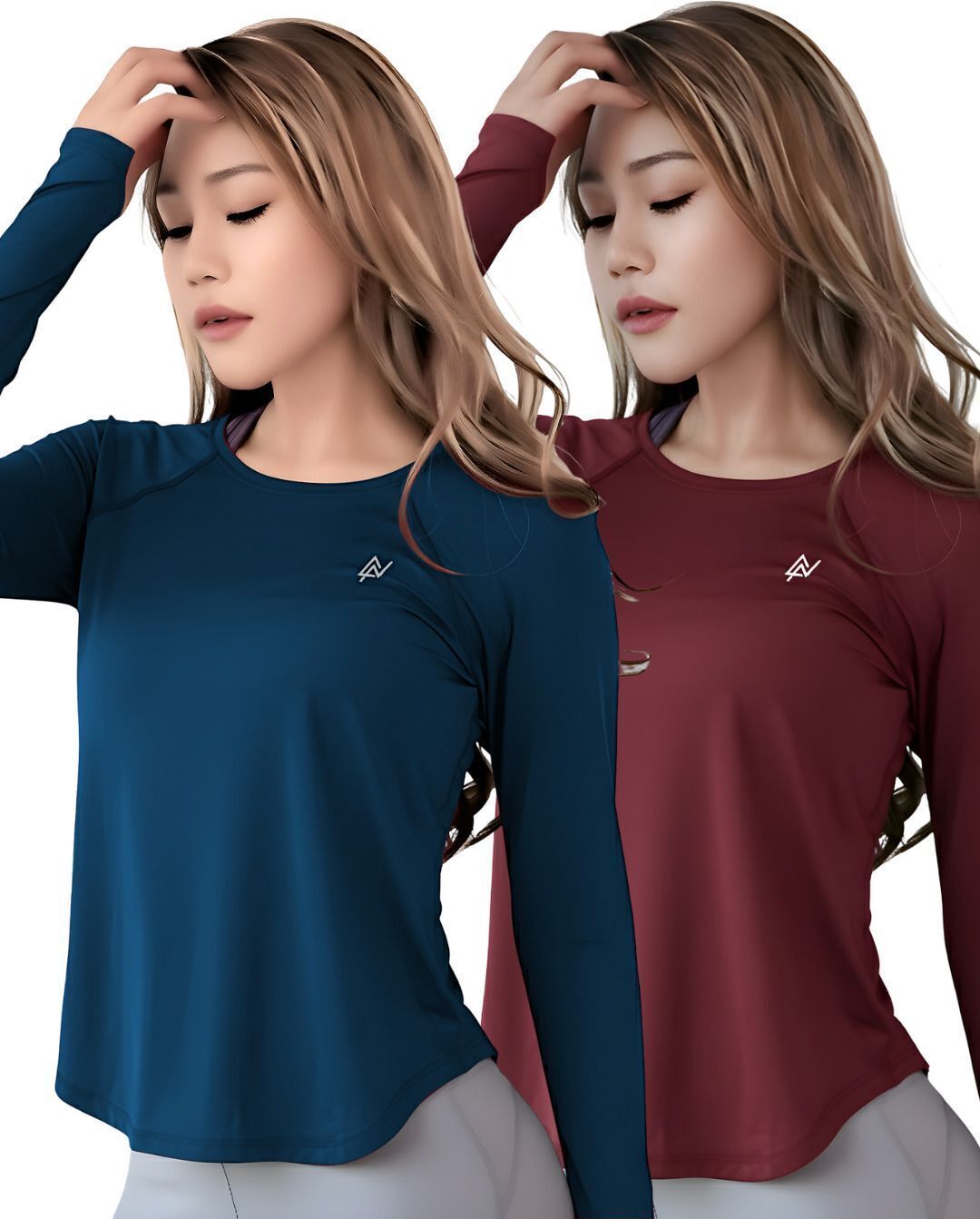 nexsus apparels Pack of 2 Women Solid Round Neck Polyester Blue, Maroon T-Shirt-picture-42