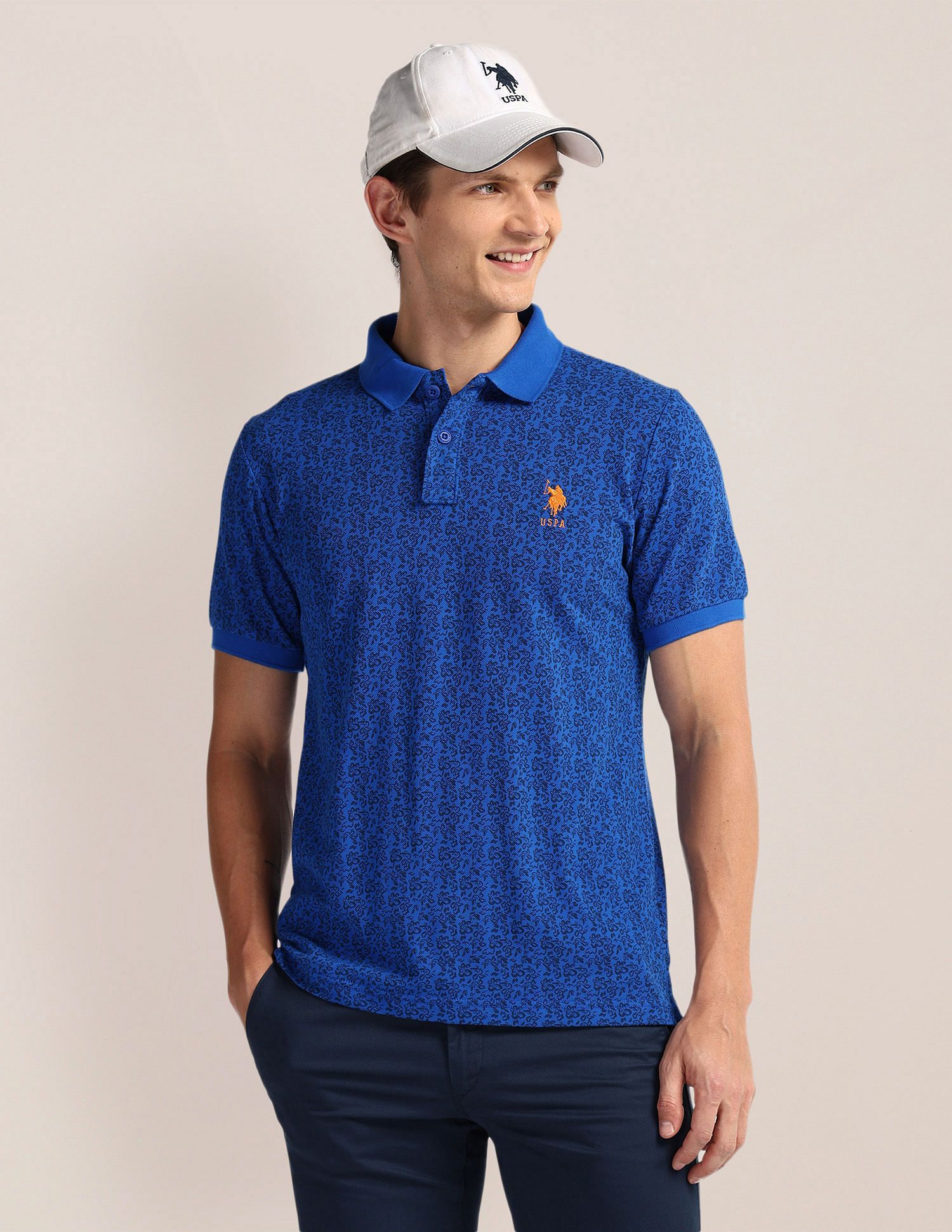 u.s. polo assn. Men Printed Polo Neck Pure Cotton Blue T-Shirt-picture-15