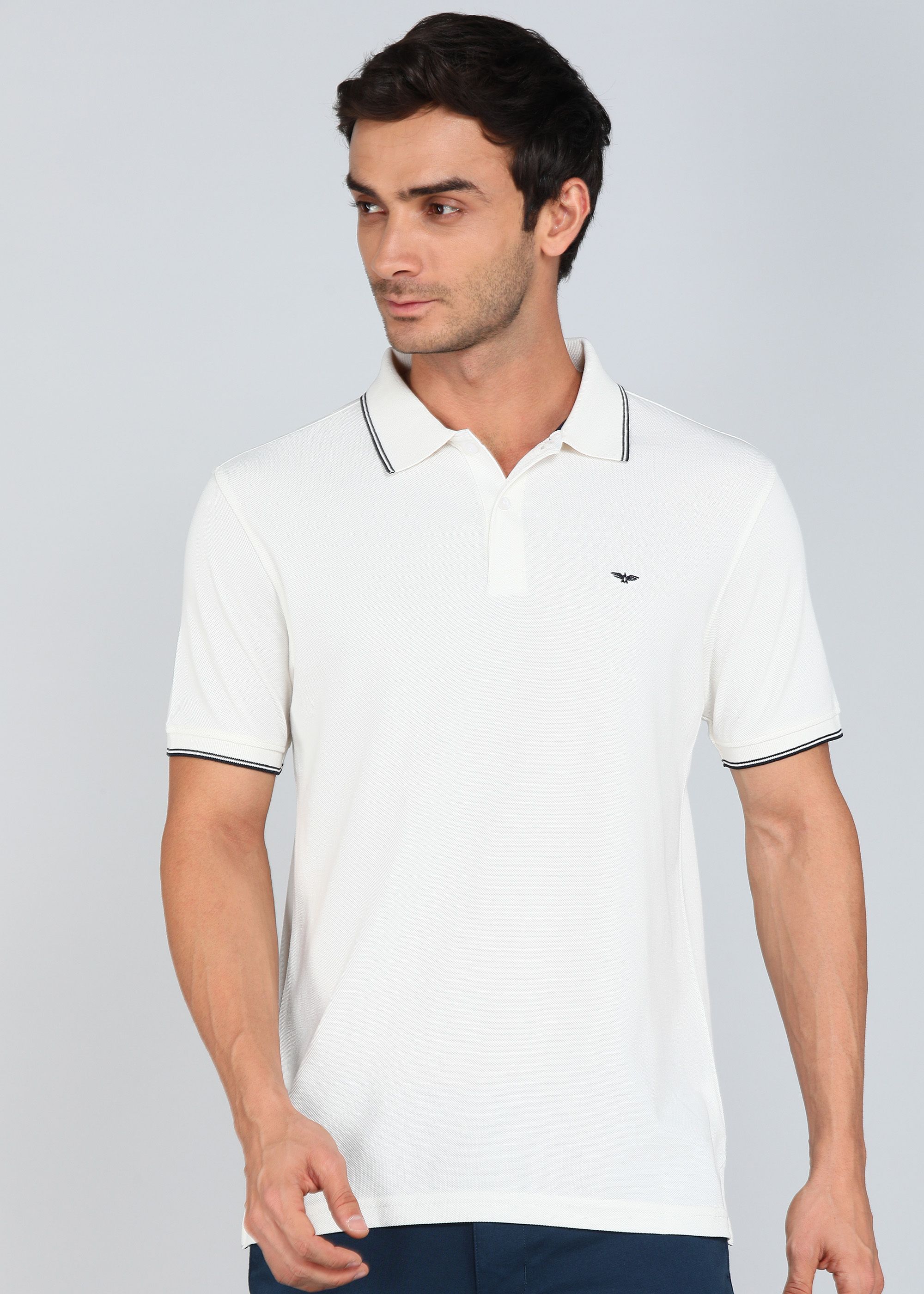 park avenue Men Solid Polo Neck Cotton Blend White T-Shirt-picture-13
