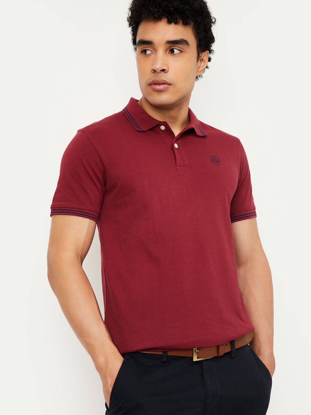 max Men Solid Polo Neck Cotton Blend Maroon T-Shirt-picture-25