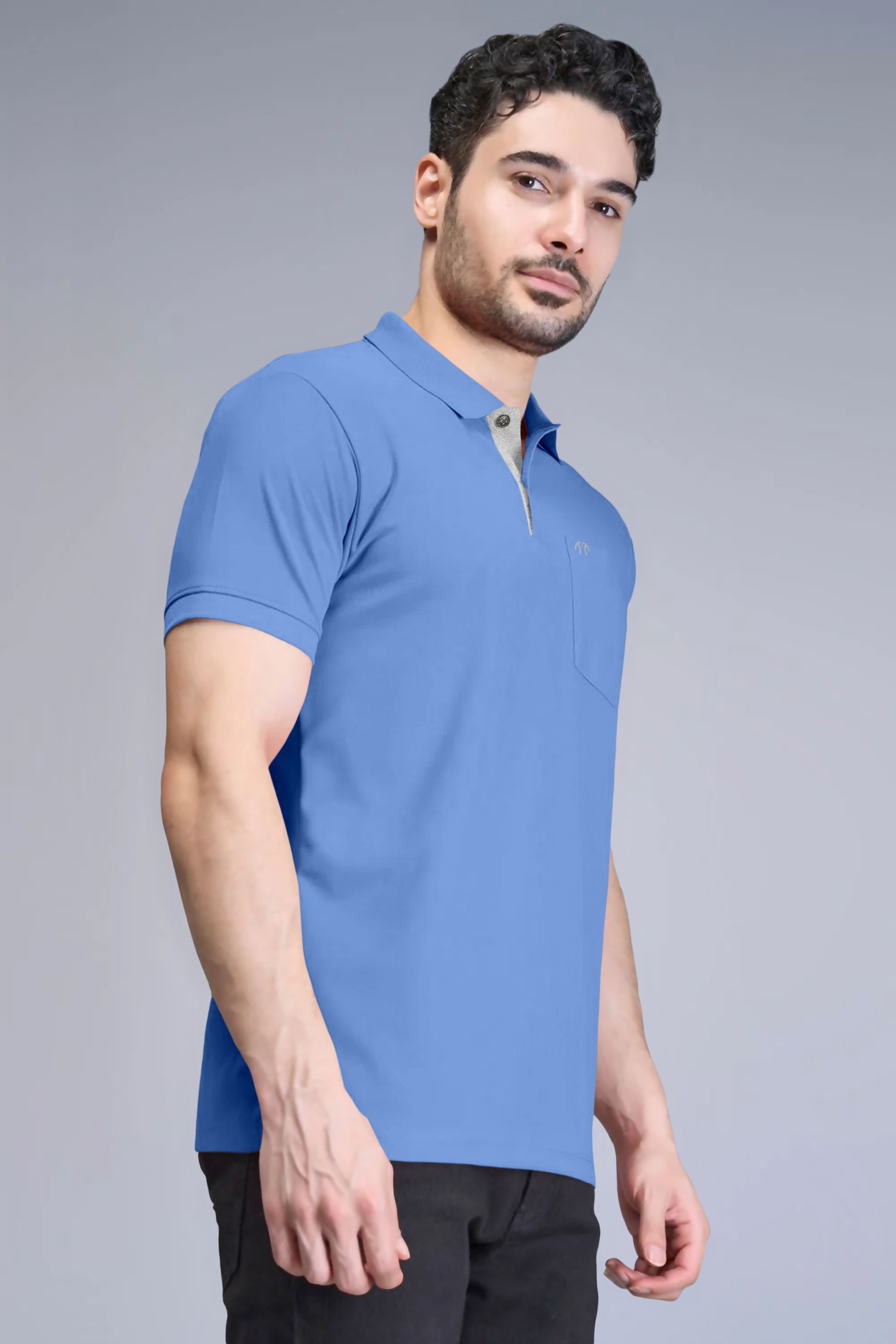 trend twist Men Colorblock Polo Neck Pure Cotton Dark Blue T-Shirt-picture-27