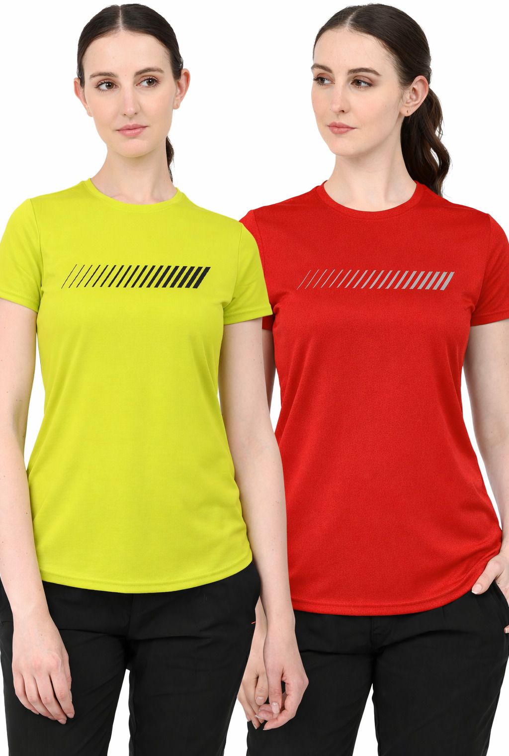 3colors Pack of 2 Women Printed Scoop Neck Polyester Green, Red T-Shirt-picture-36