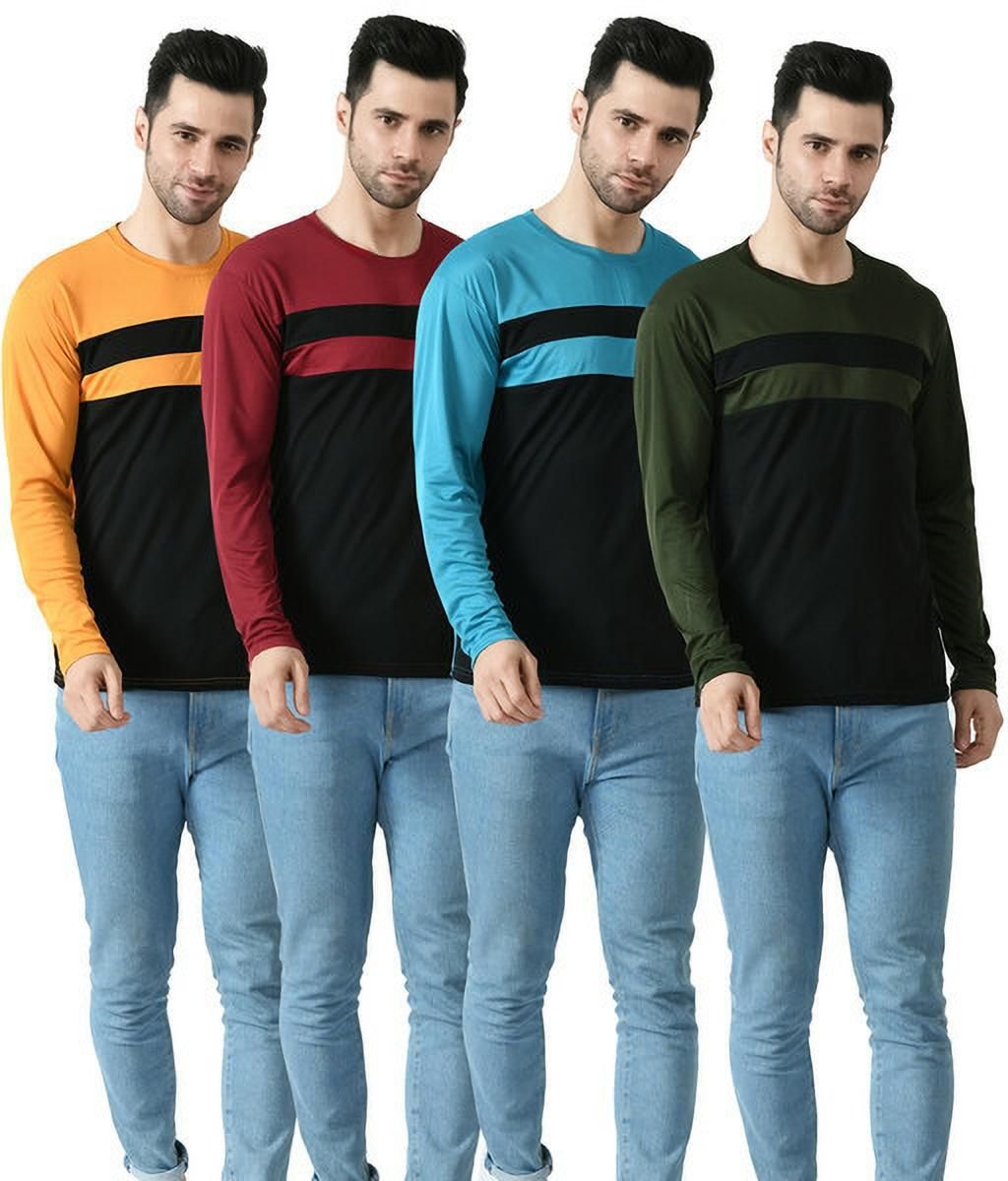 dam Pack of 4 Men Colorblock Round Neck Polyester Multicolor T-Shirt-picture-10