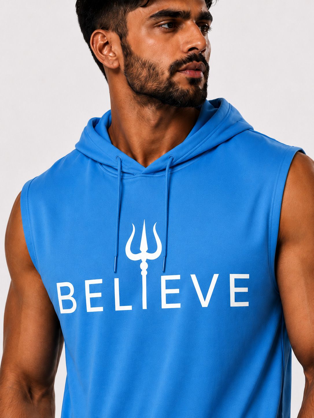 Men Typography Round Neck Polyester Light Blue T-Shirt-image-3