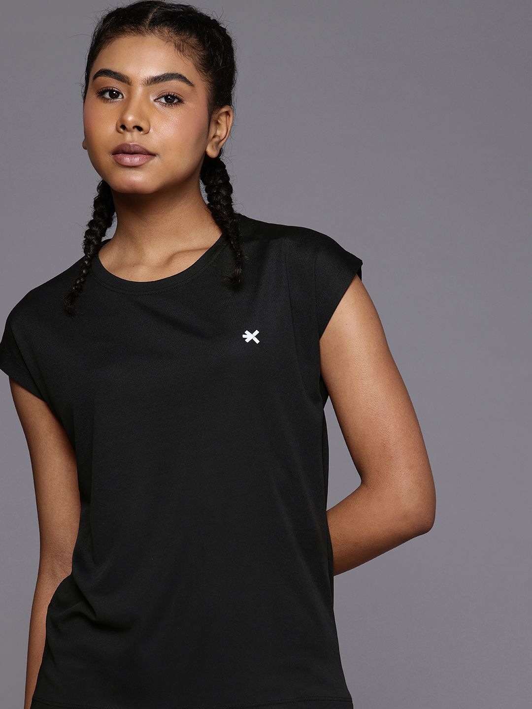Women Solid Round Neck Polyester Black T-Shirt-image-41