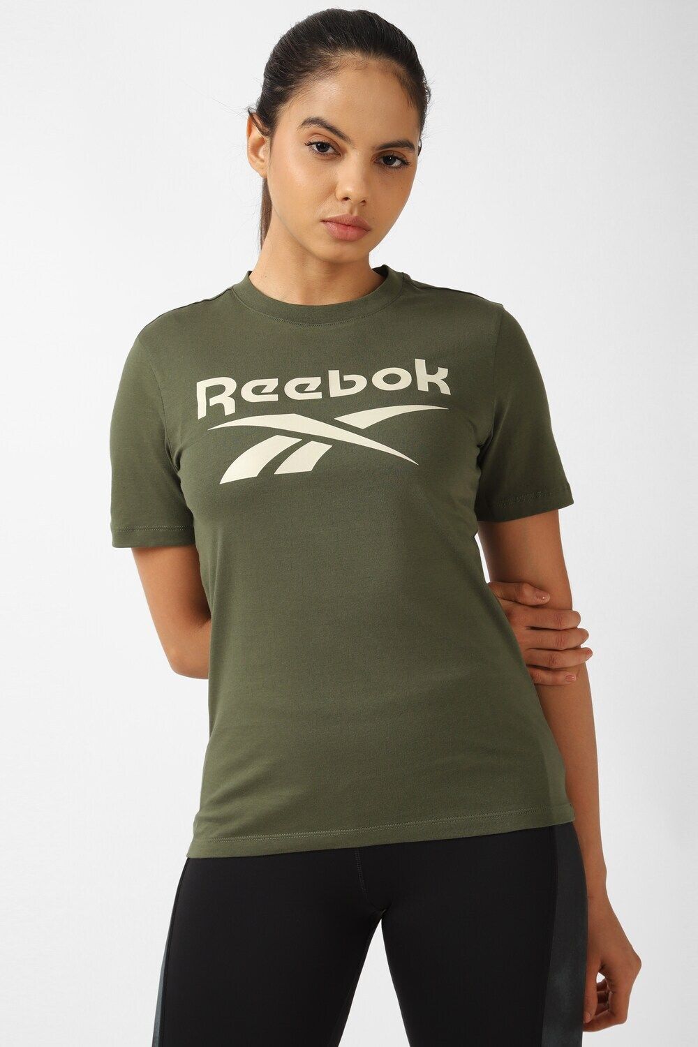 reebok Women Typography Round Neck Pure Cotton Green T-Shirt-picture-12