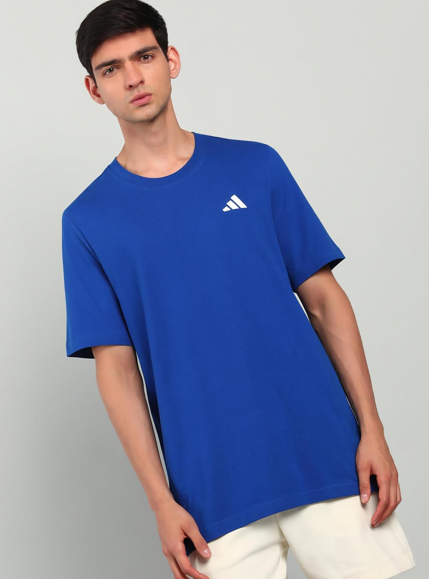 Men Solid Round Neck Pure Cotton Blue T-Shirt-image-18