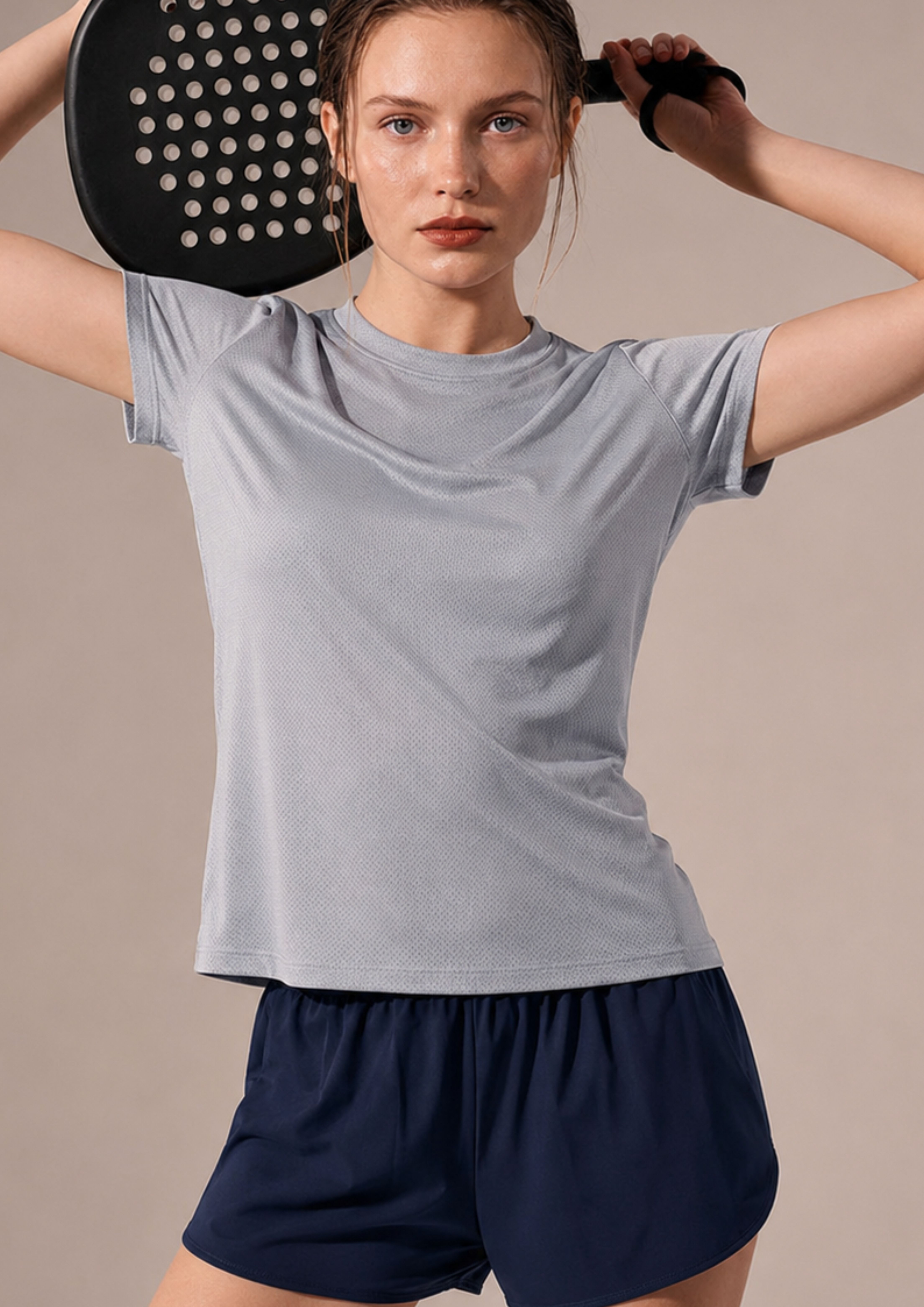 carlo magno Women Solid Round Neck Polyester Grey T-Shirt-picture-34