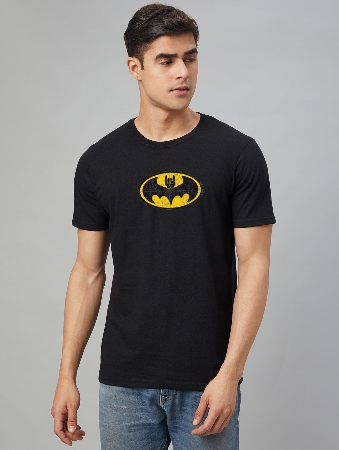 Men Printed Round Neck Pure Cotton Black T-Shirt-image-11
