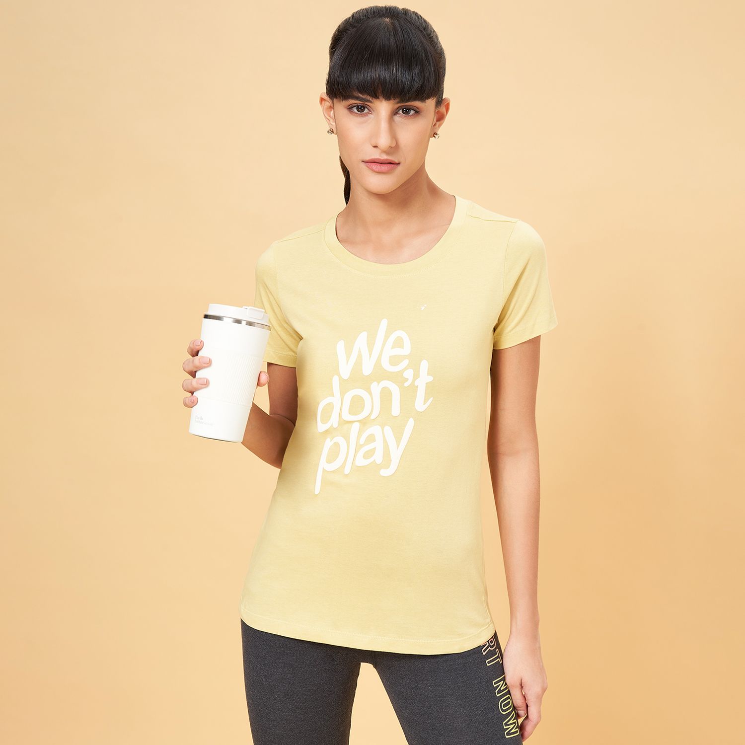 ajile by pantaloons Women Solid Round Neck Pure Cotton Brown T-Shirt-picture-14