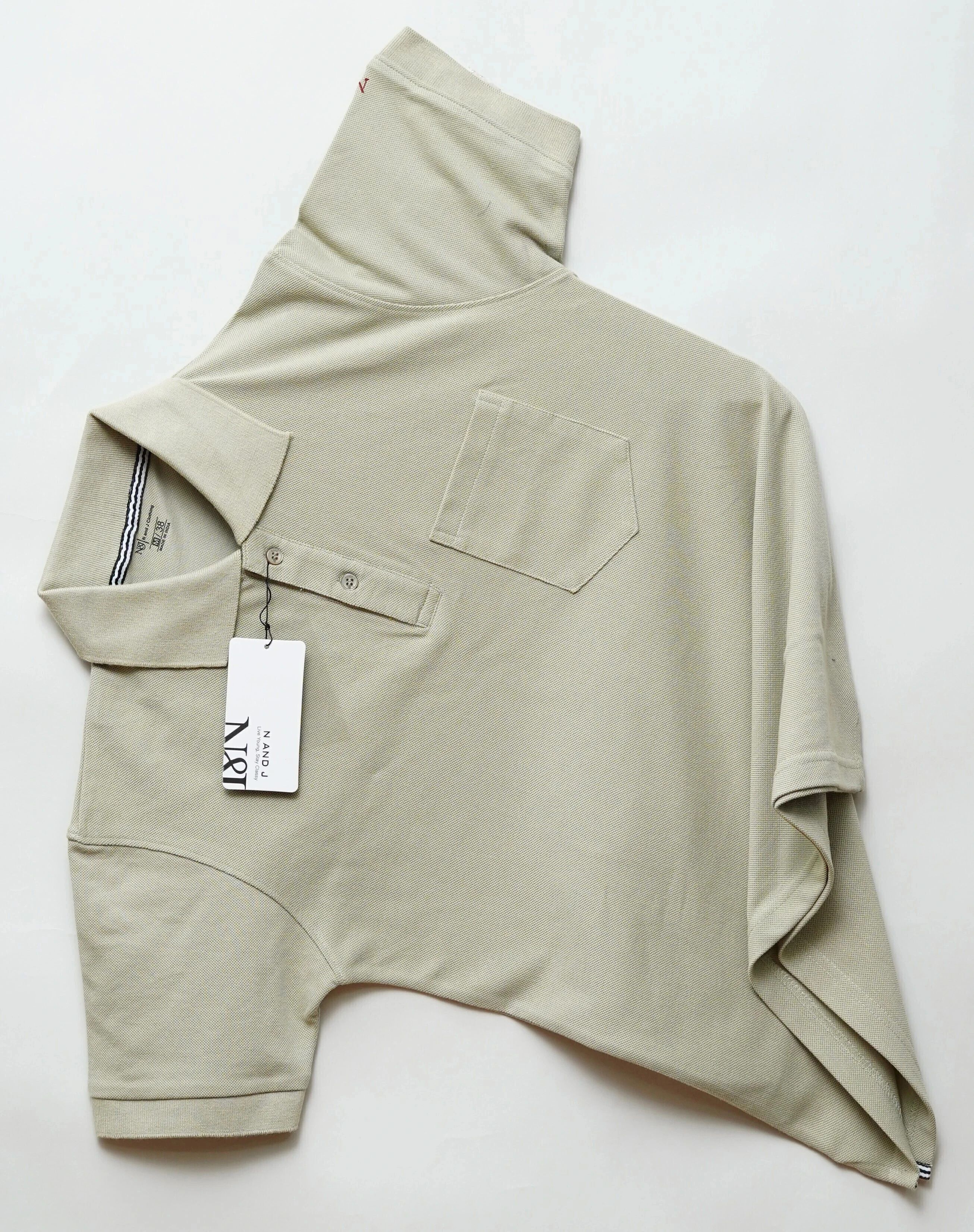 n and j Men Solid Polo Neck Pure Cotton Beige T-Shirt-picture-19