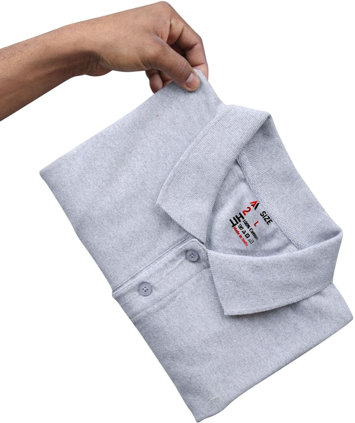 Men Solid Polo Neck Pure Cotton Grey T-Shirt