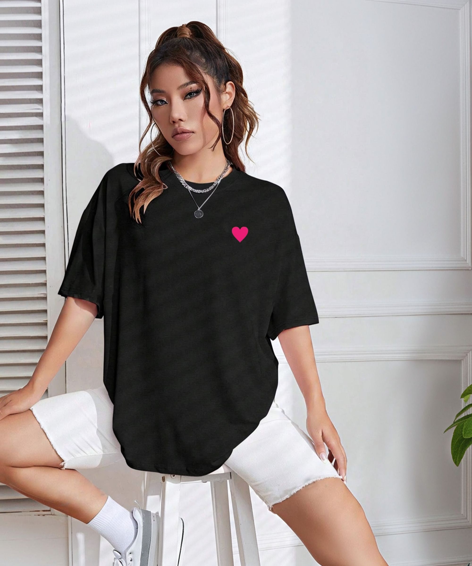 being wanted Women Solid Round Neck Pure Cotton Black T-Shirt-picture-17