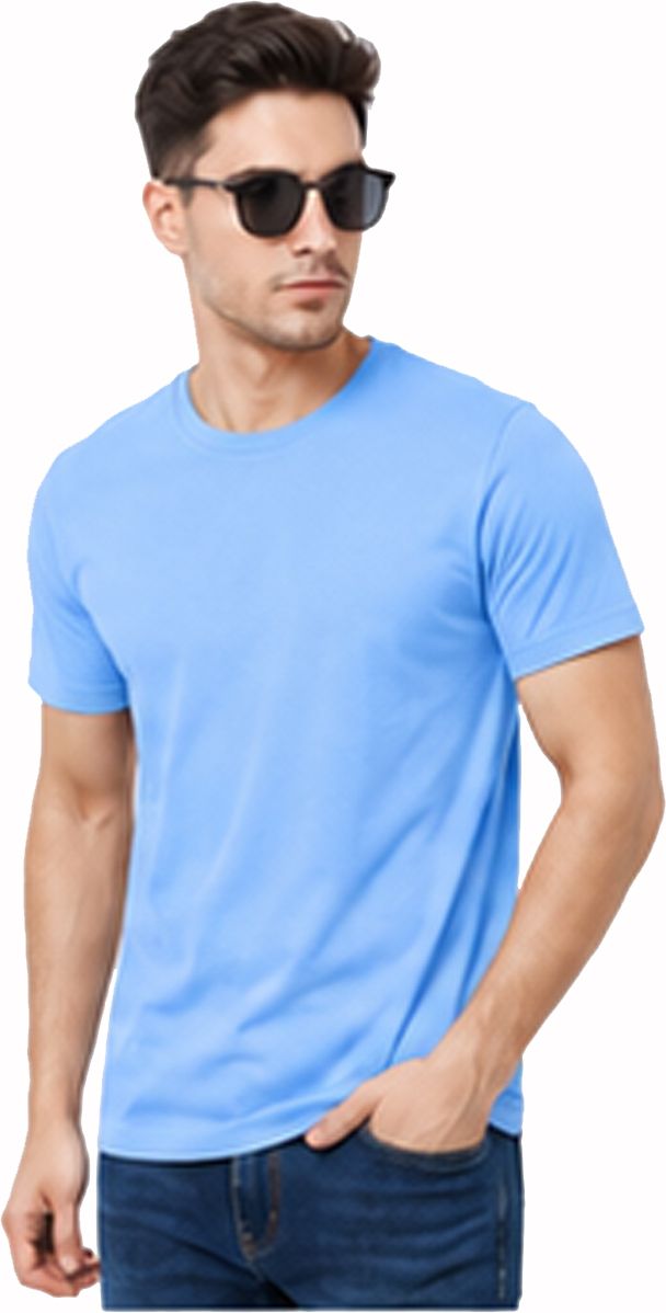 auto avenue Men Solid Round Neck Polycotton Blue T-Shirt-picture-0
