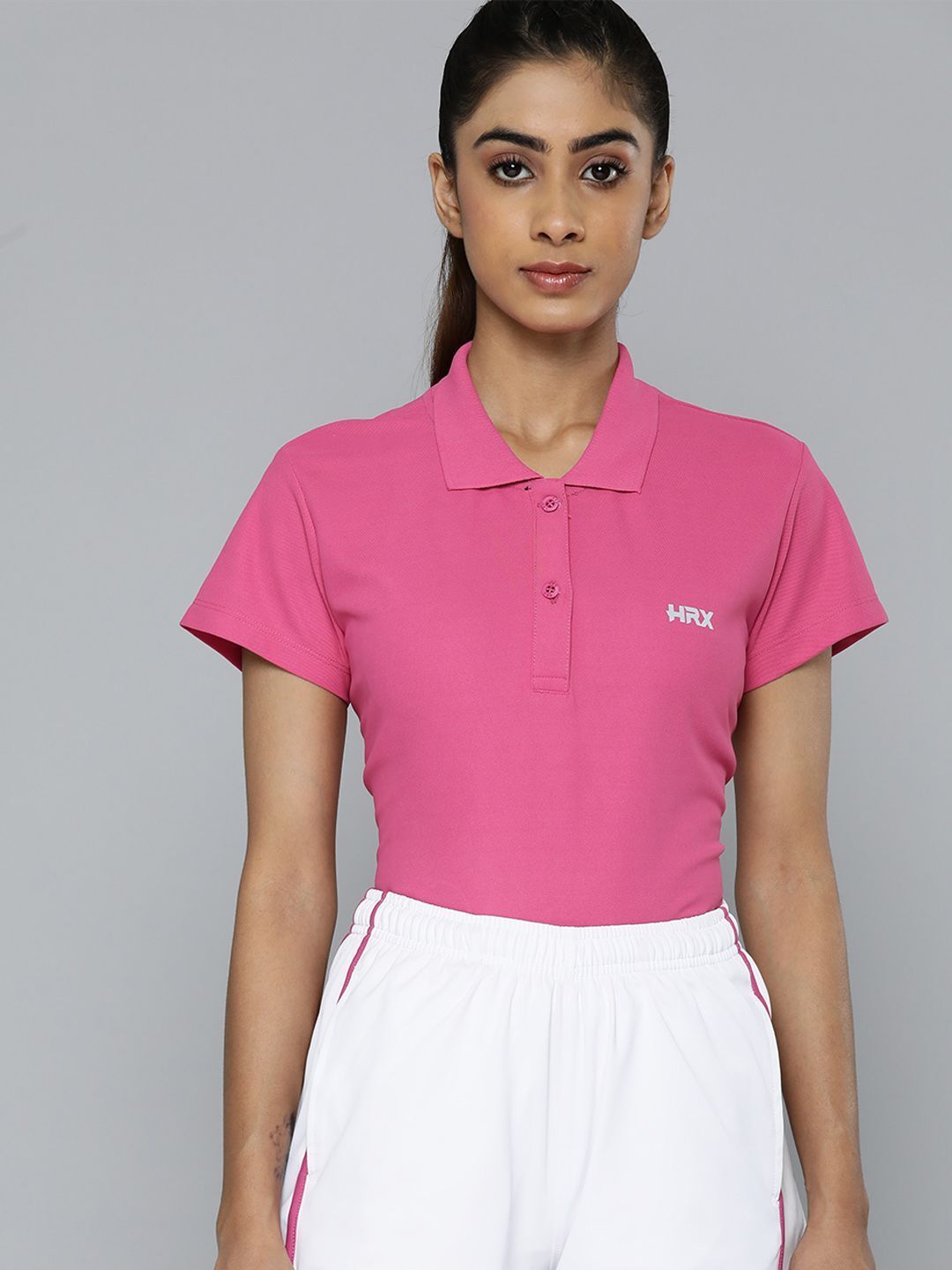 Women Printed Polo Neck Polyester Pink T-Shirt-image-31