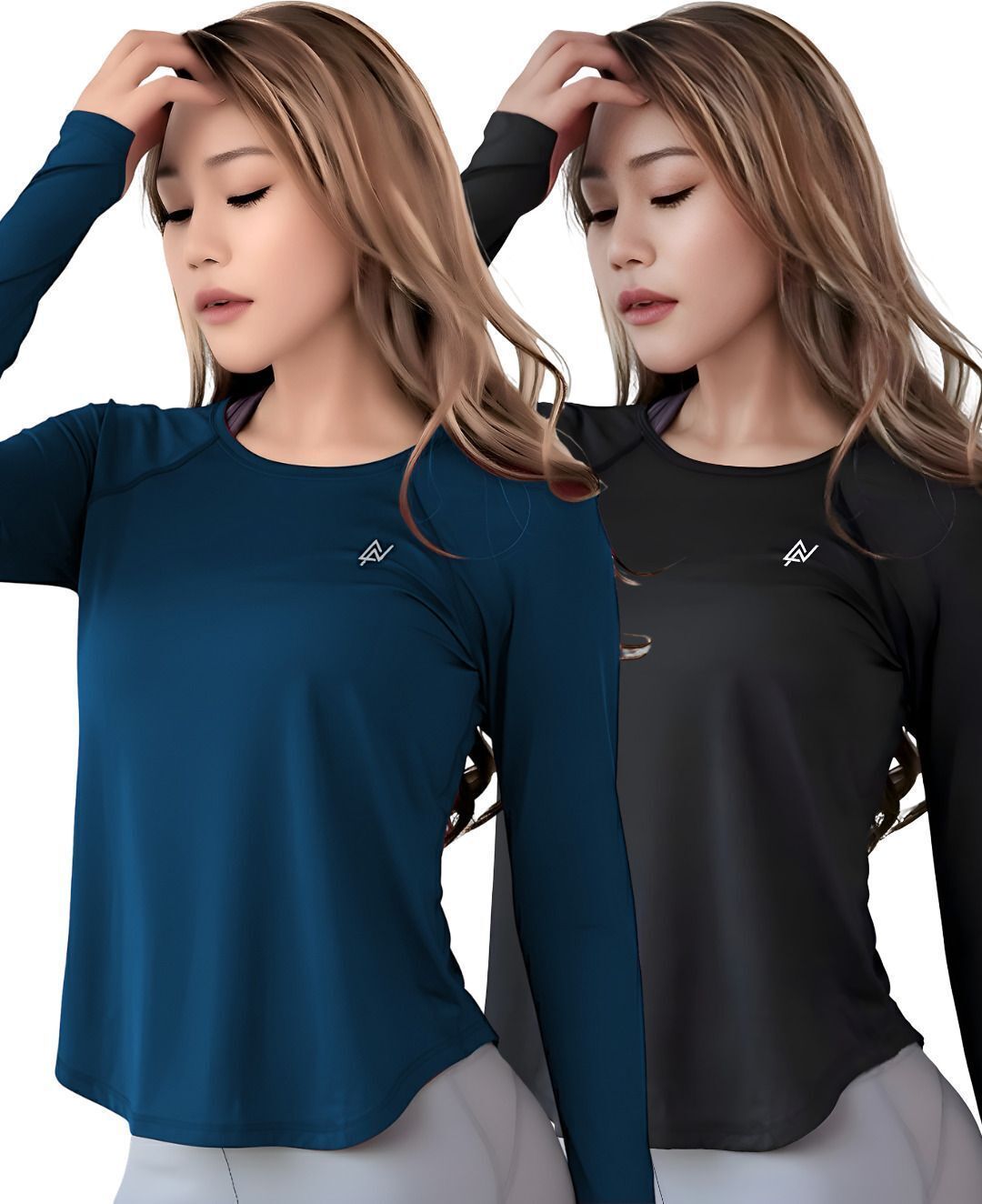 nexsus apparels Pack of 2 Women Solid Round Neck Polyester Blue, Black T-Shirt-picture-39