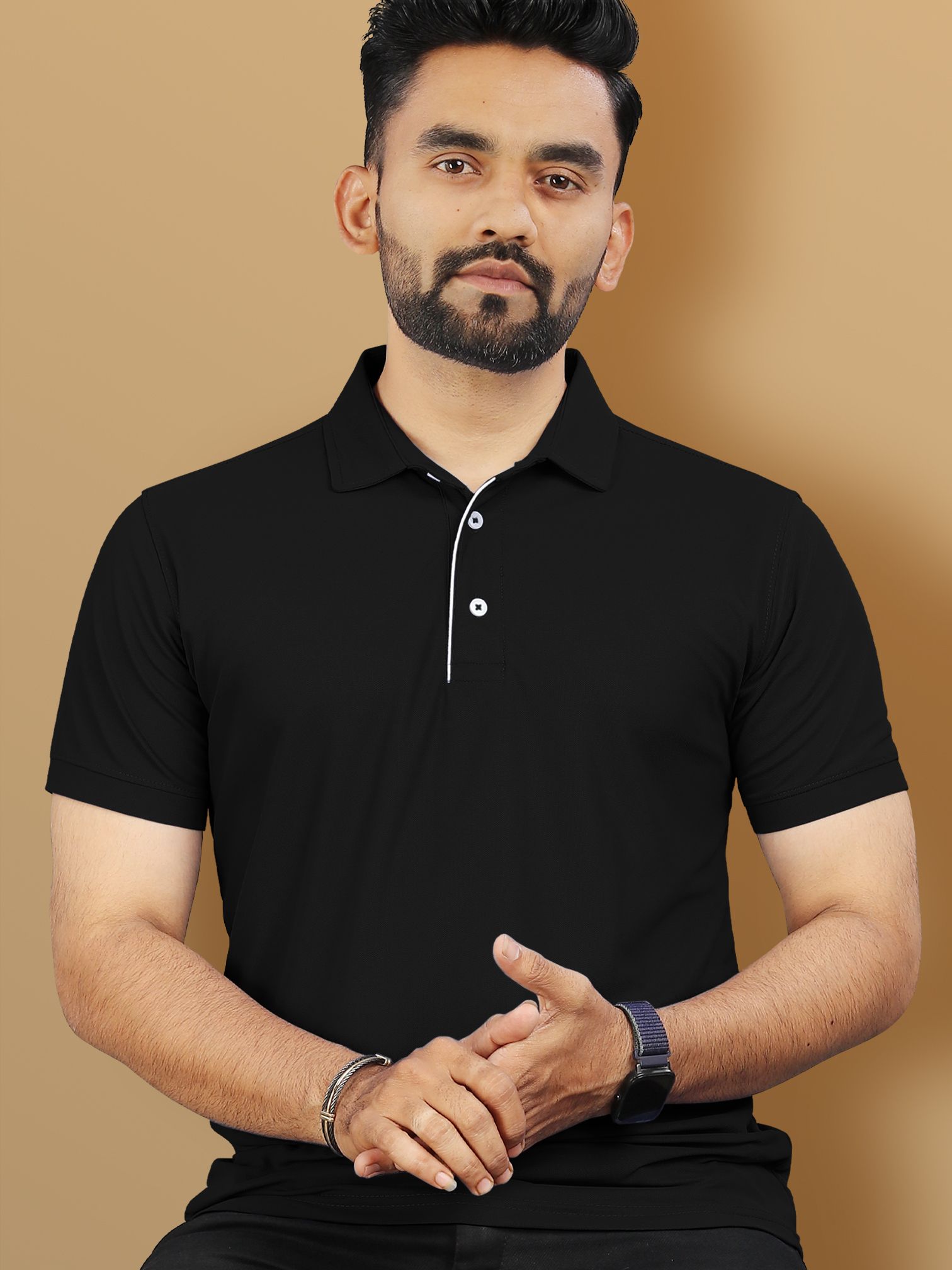 vebnor Men Solid Polo Neck Polyester Black T-Shirt-picture-27