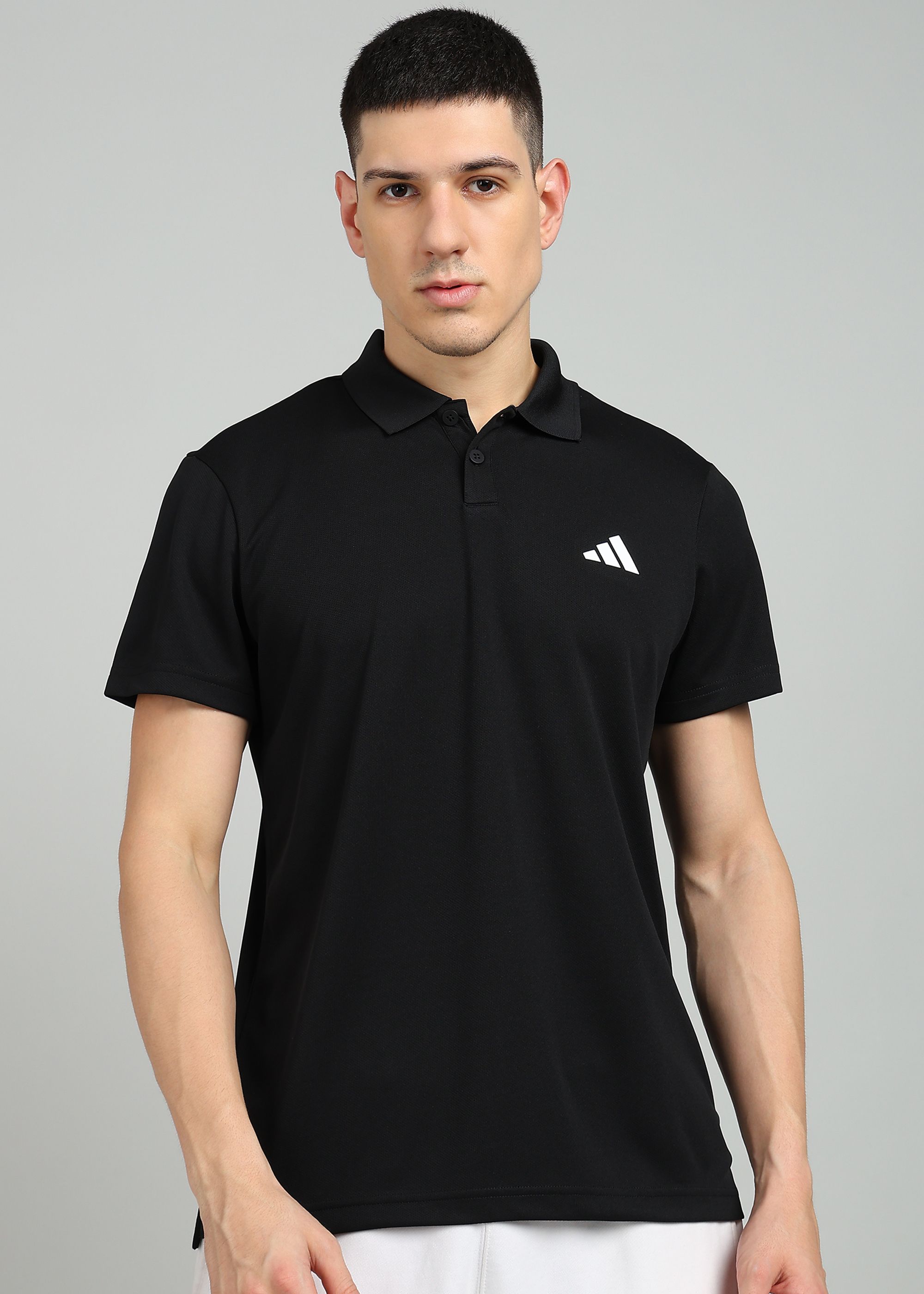 adidas Men Solid Polo Neck Polyester Black T-Shirt-picture-21