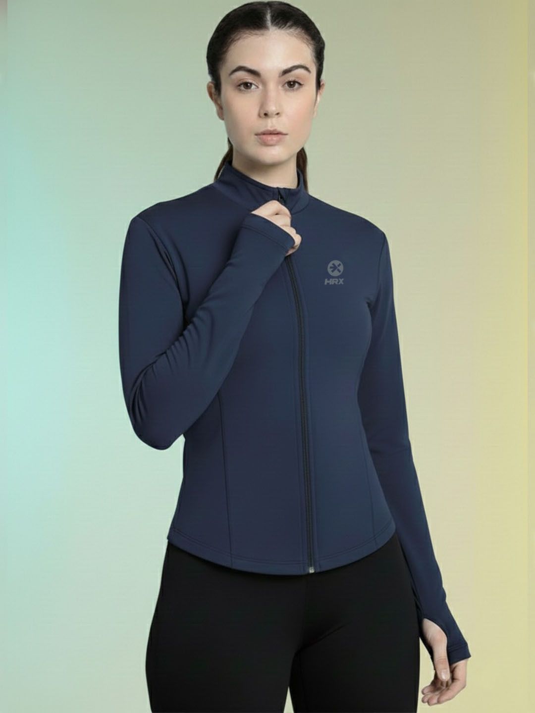 Women Solid Zip Neck Polyester Blue T-Shirt-image-28