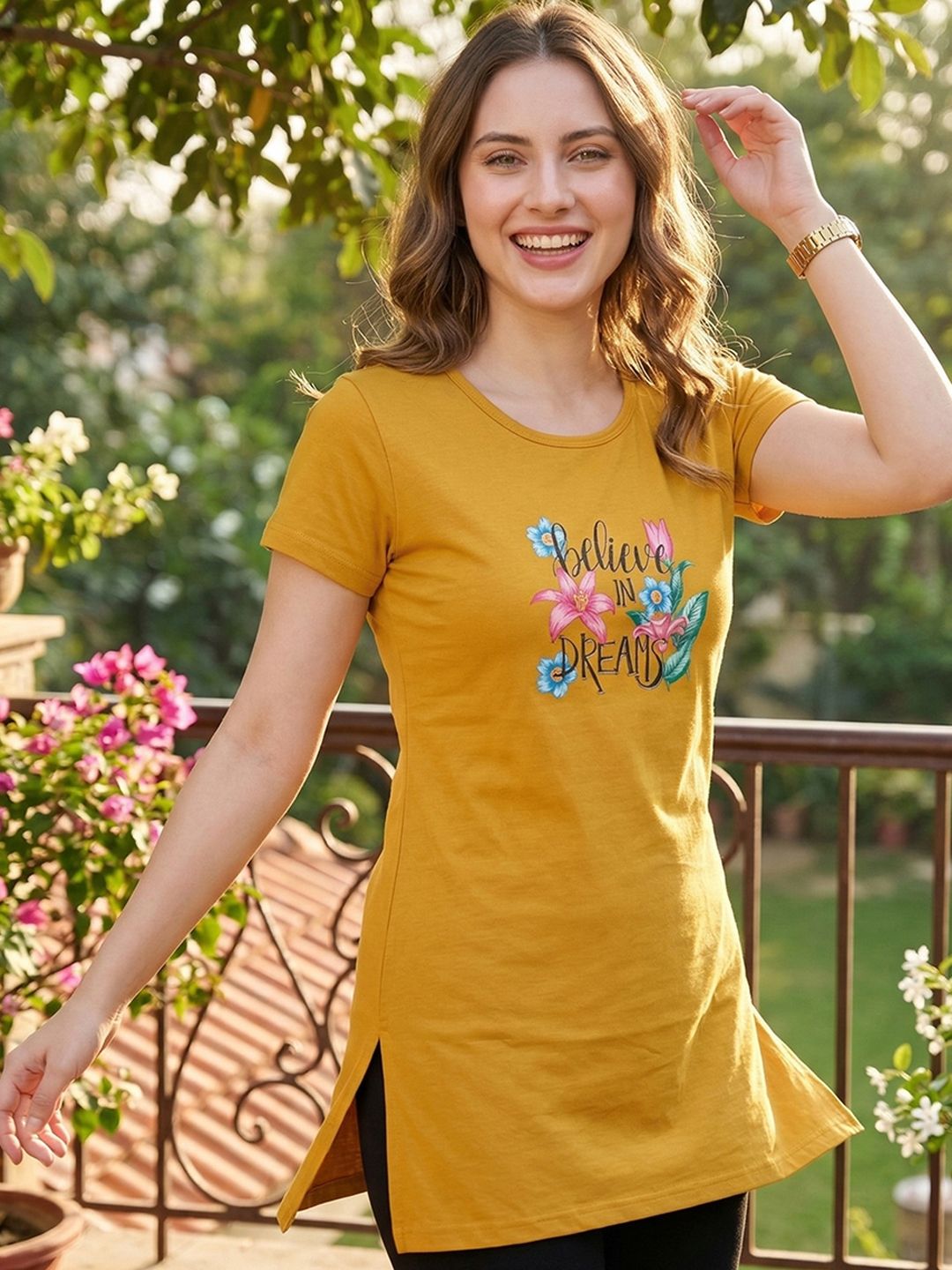 vero amore Women Printed Round Neck Cotton Blend Multicolor T-Shirt-picture-10