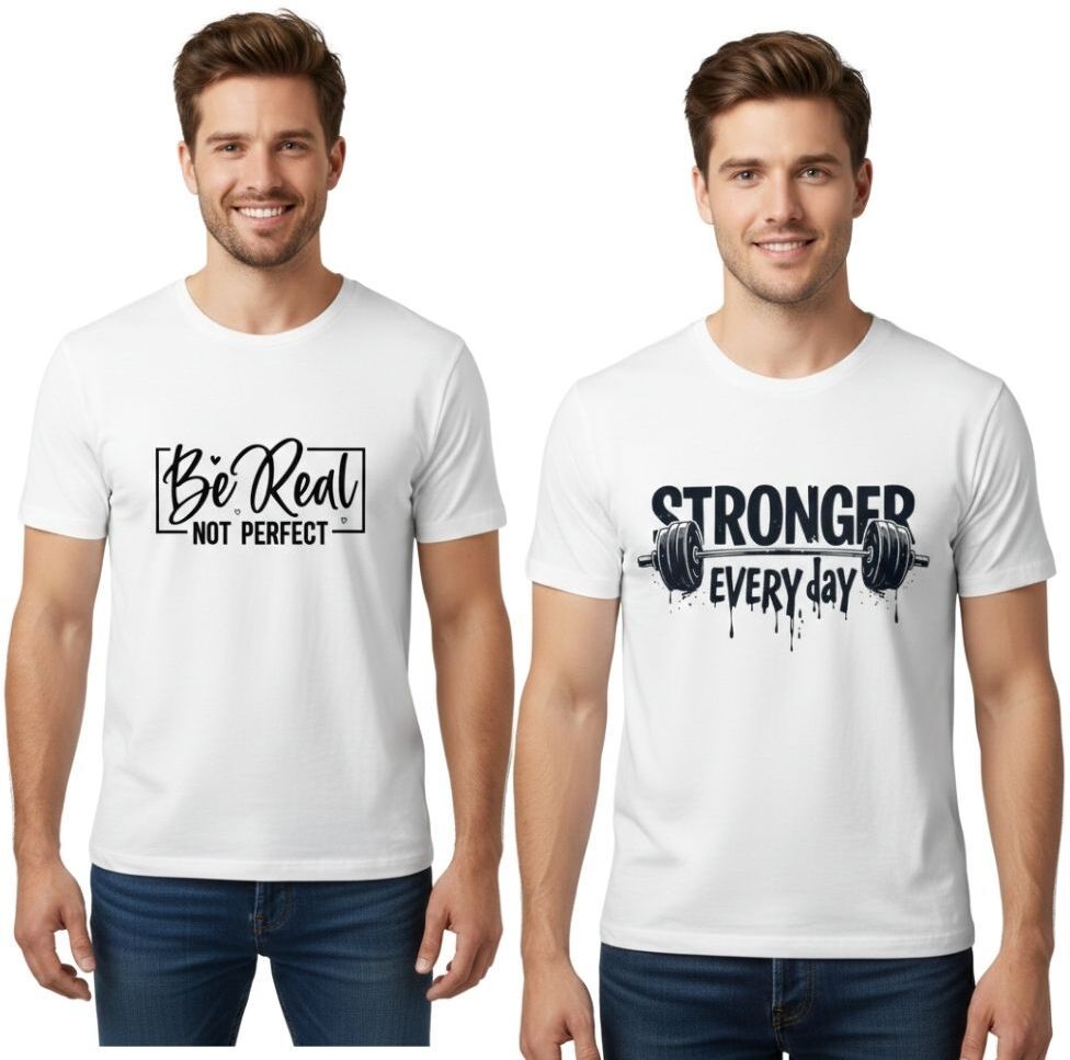 vkv fshion Pack of 2 Men Graphic Print Round Neck Cotton Blend White T-Shirt-picture-30