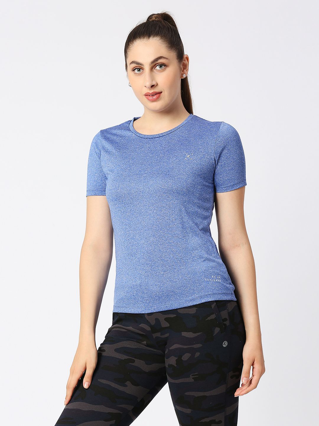 Women Solid Round Neck Polyester Light Blue T-Shirt-image-41