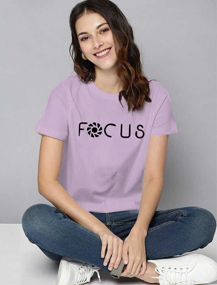 Focus Tshirt Women Typography Round Neck Cotton Blend Purple T-Shirt-image-29