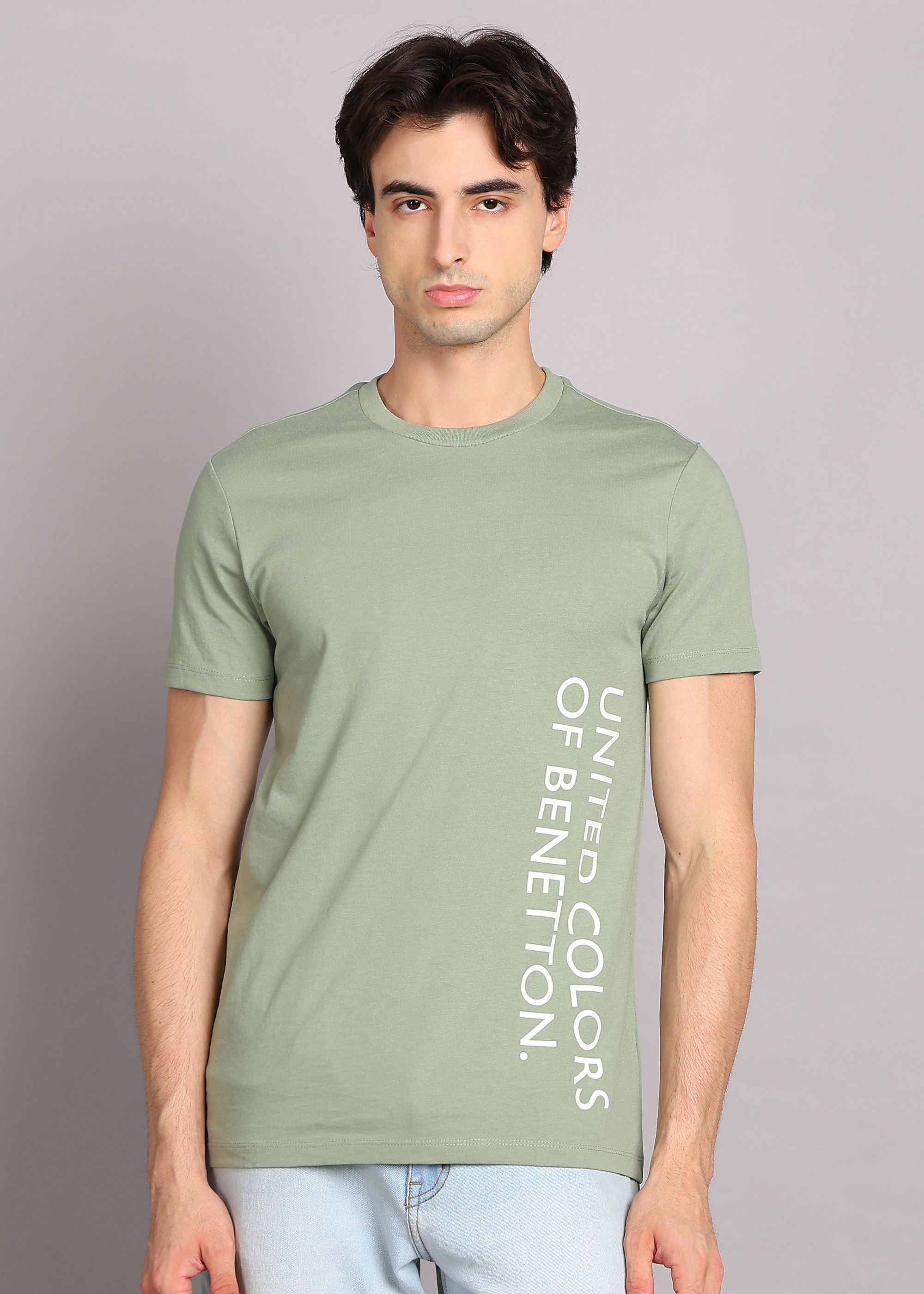 united colors of benetton Men Printed Round Neck Cotton Blend Dark Green T-Shirt-picture-15