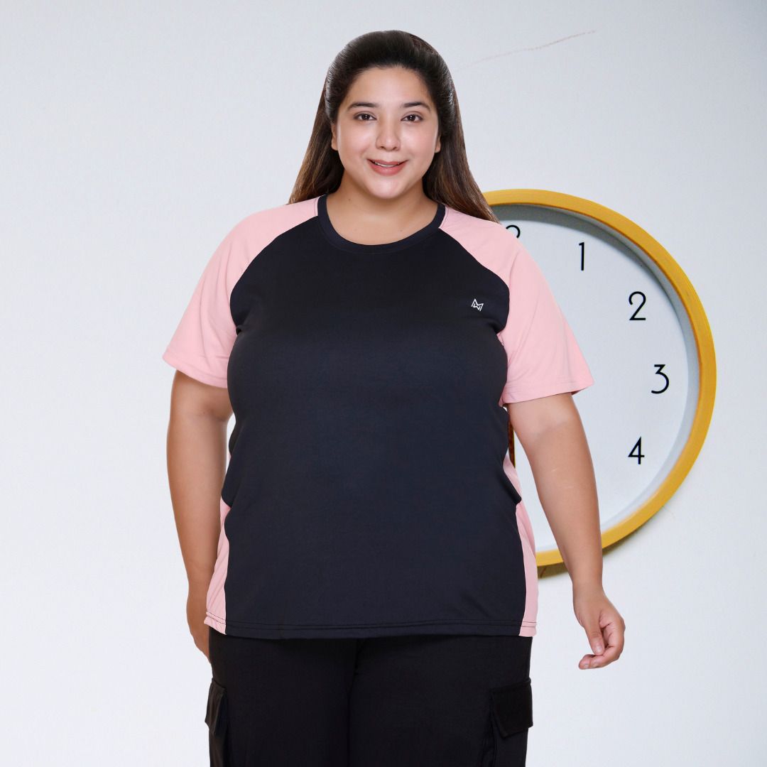 white moon Women Solid Round Neck Polyester Black, Pink T-Shirt-picture-37