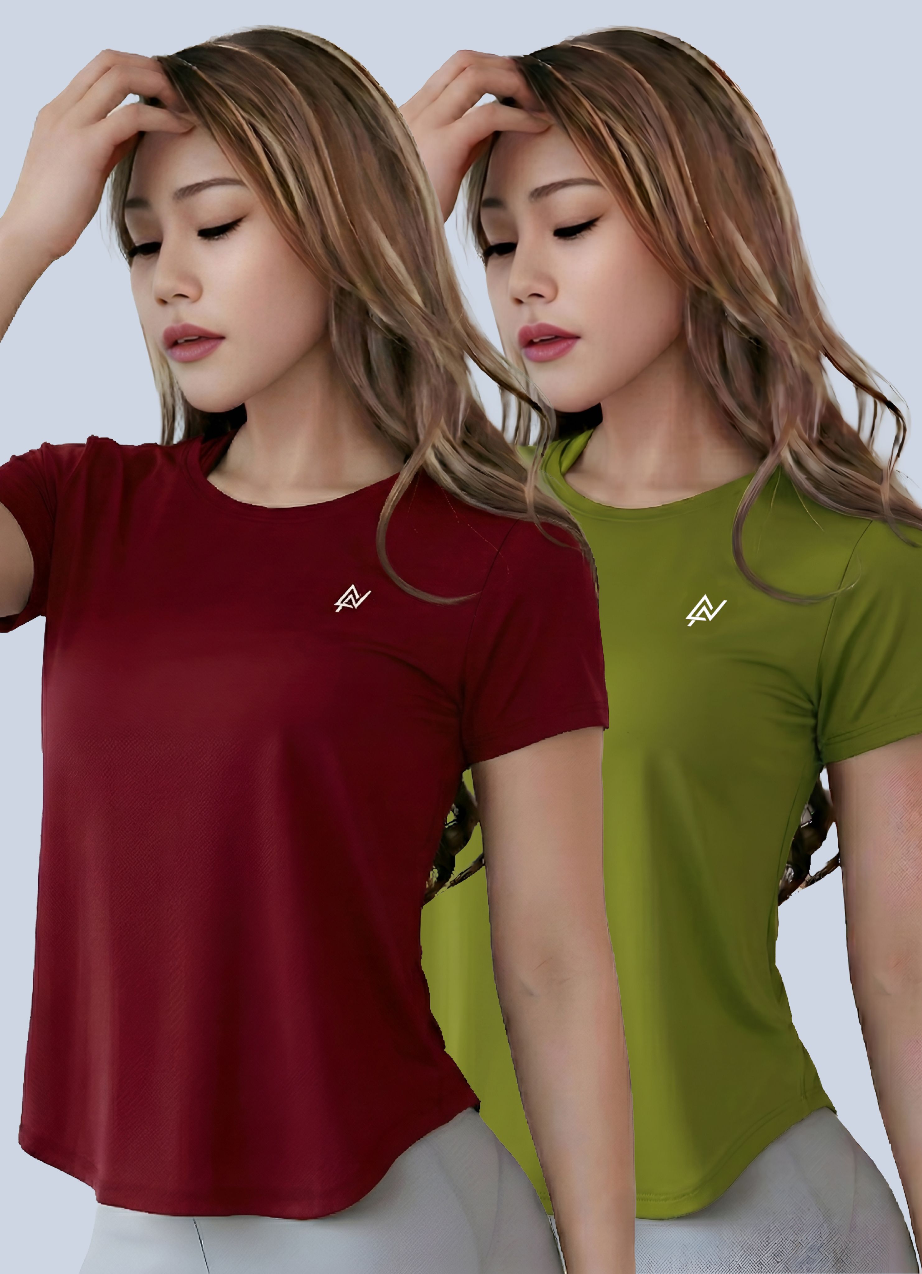 nexsus apparels Pack of 2 Women Printed Round Neck Polyester Maroon, Green T-Shirt-picture-16