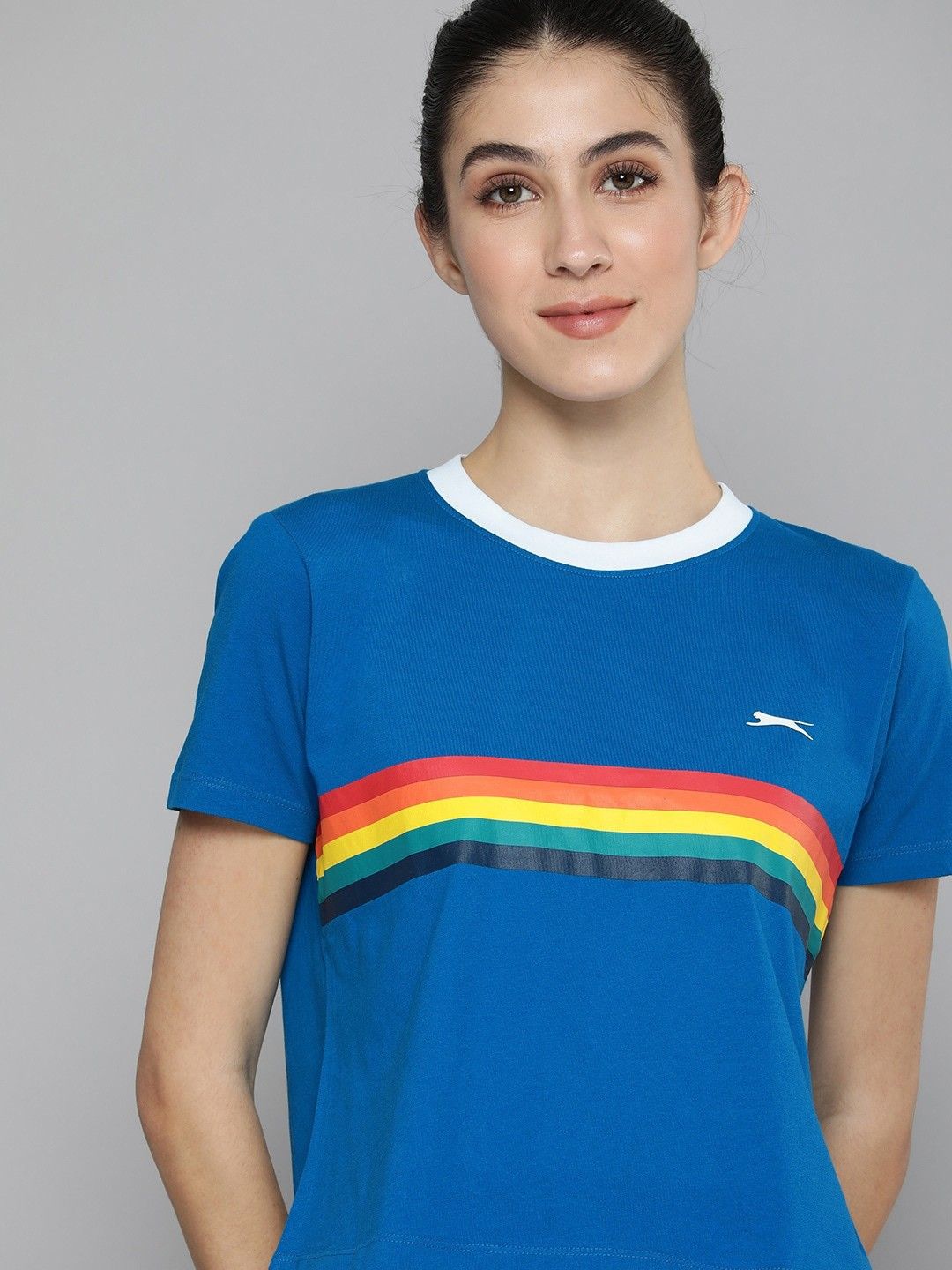 slazenger Women Striped Round Neck Polyester Light Blue T-Shirt-picture-12