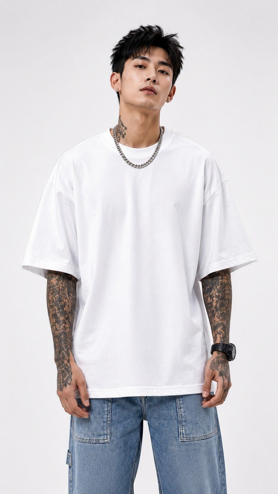 panta Men Solid Round Neck Pure Cotton White T-Shirt-picture-1