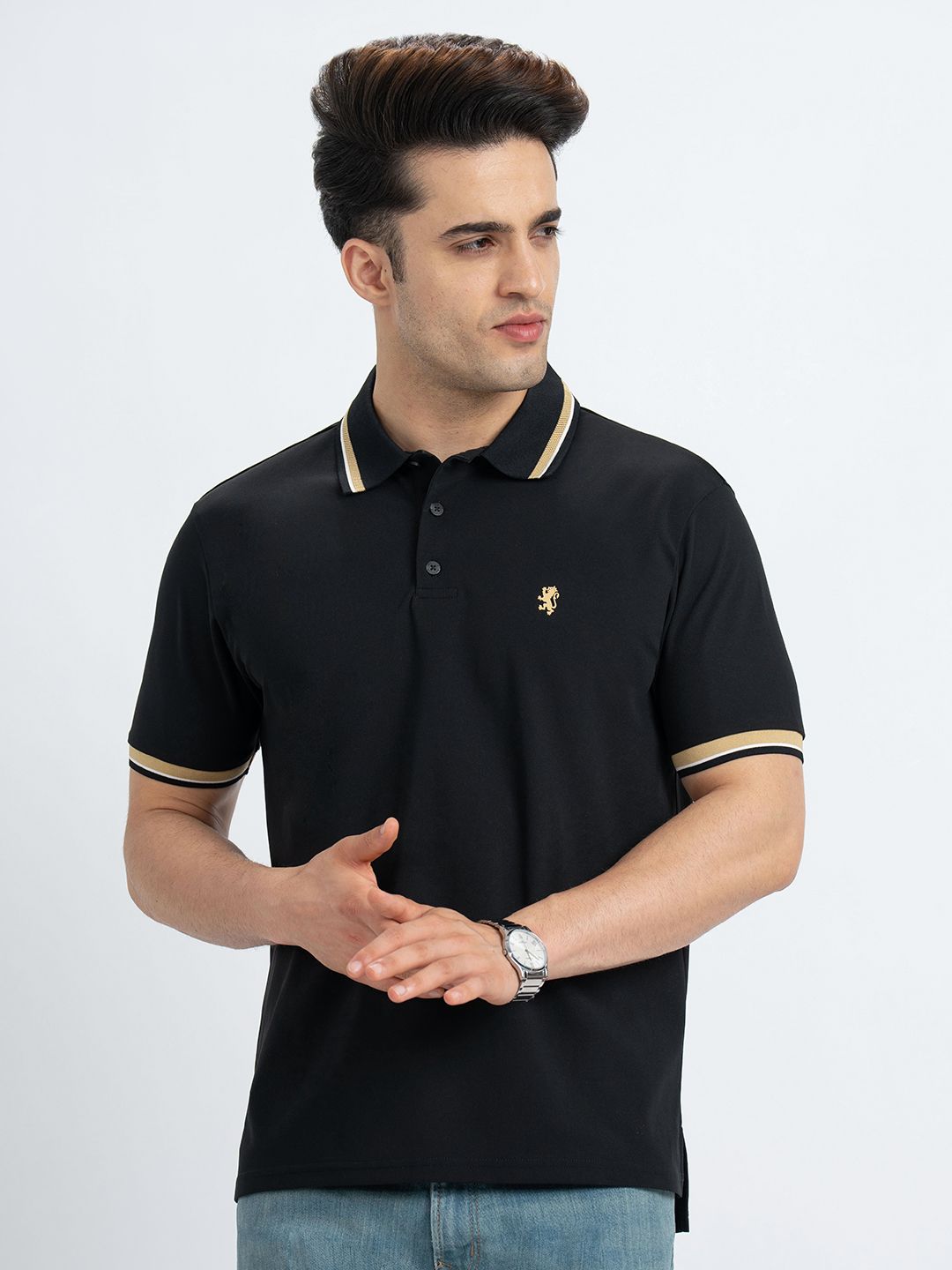 red tape Men Embroidered Polo Neck Polyester Black T-Shirt-picture-11