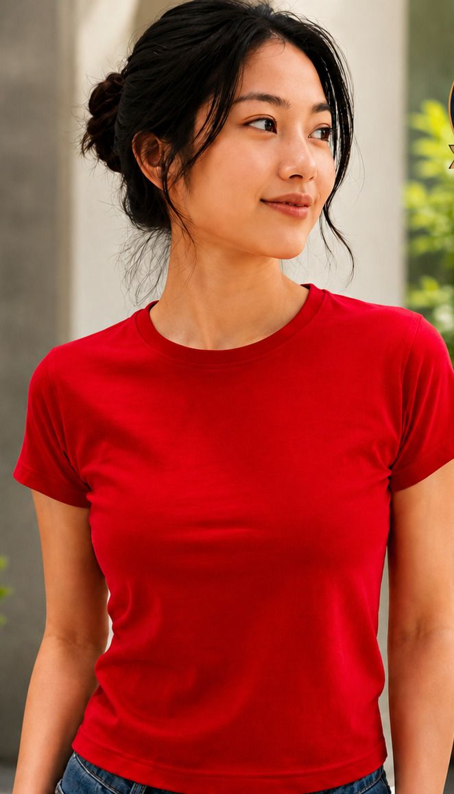 aa enterpriss Women Solid, Self Design Round Neck Organic Cotton Red T-Shirt-picture-28