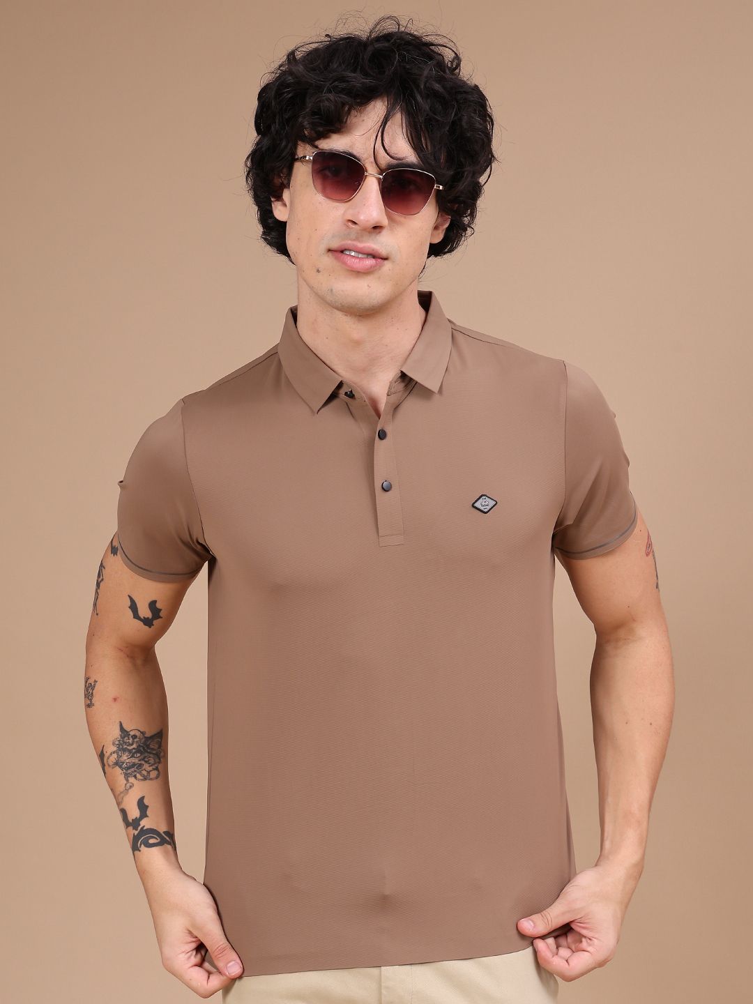 v-mart Men Solid Polo Neck Cotton Blend Brown T-Shirt-picture-17