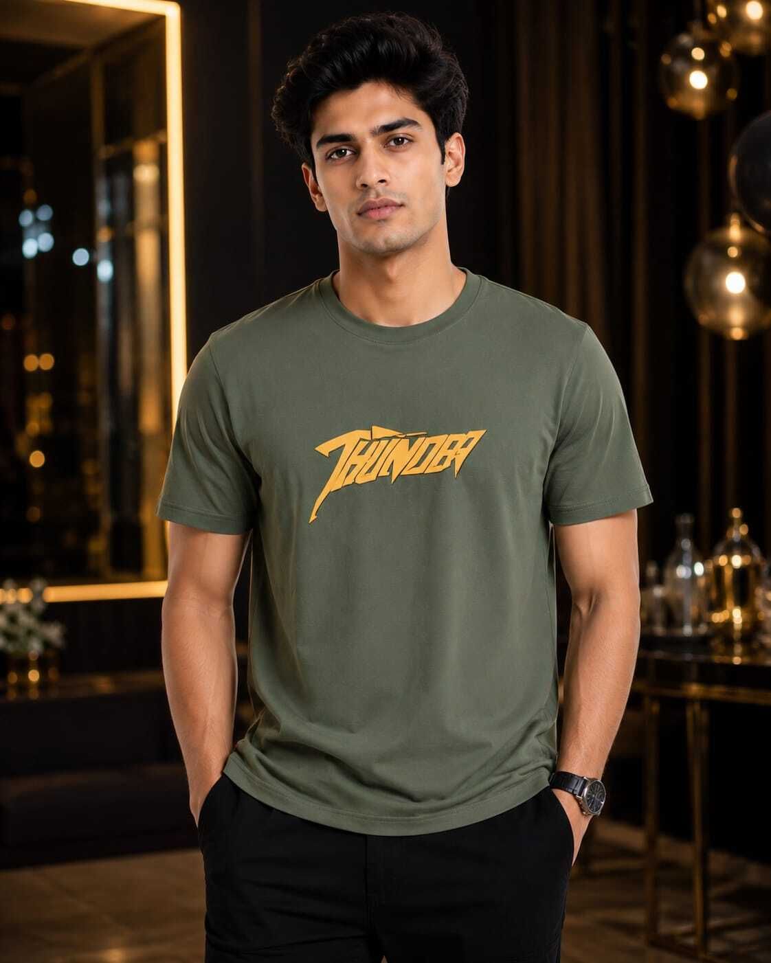 balaji fashion hub Men Graphic Print Round Neck Cotton Blend Green T-Shirt-picture-14