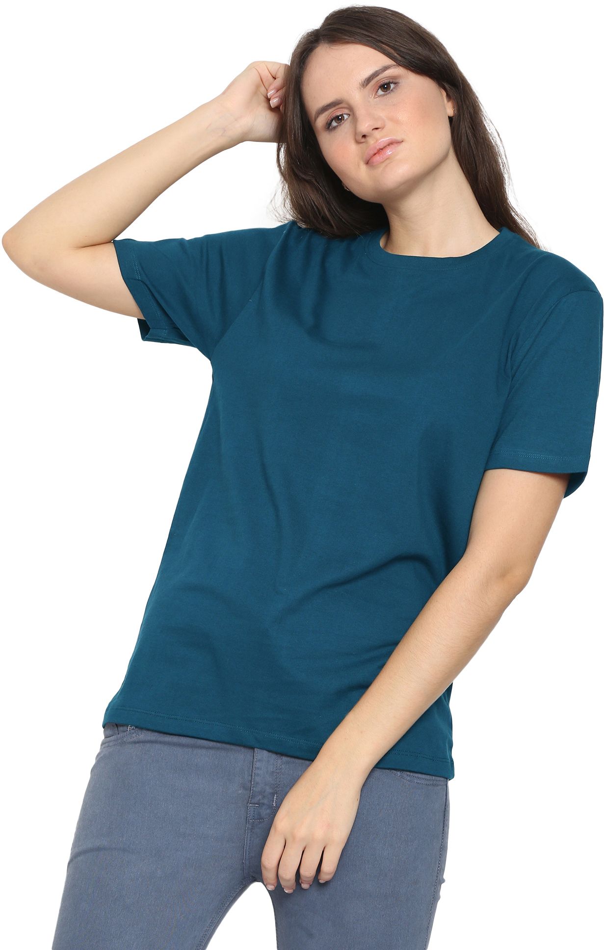 youthpoi Women Solid Round Neck Pure Cotton Blue T-Shirt-picture-14