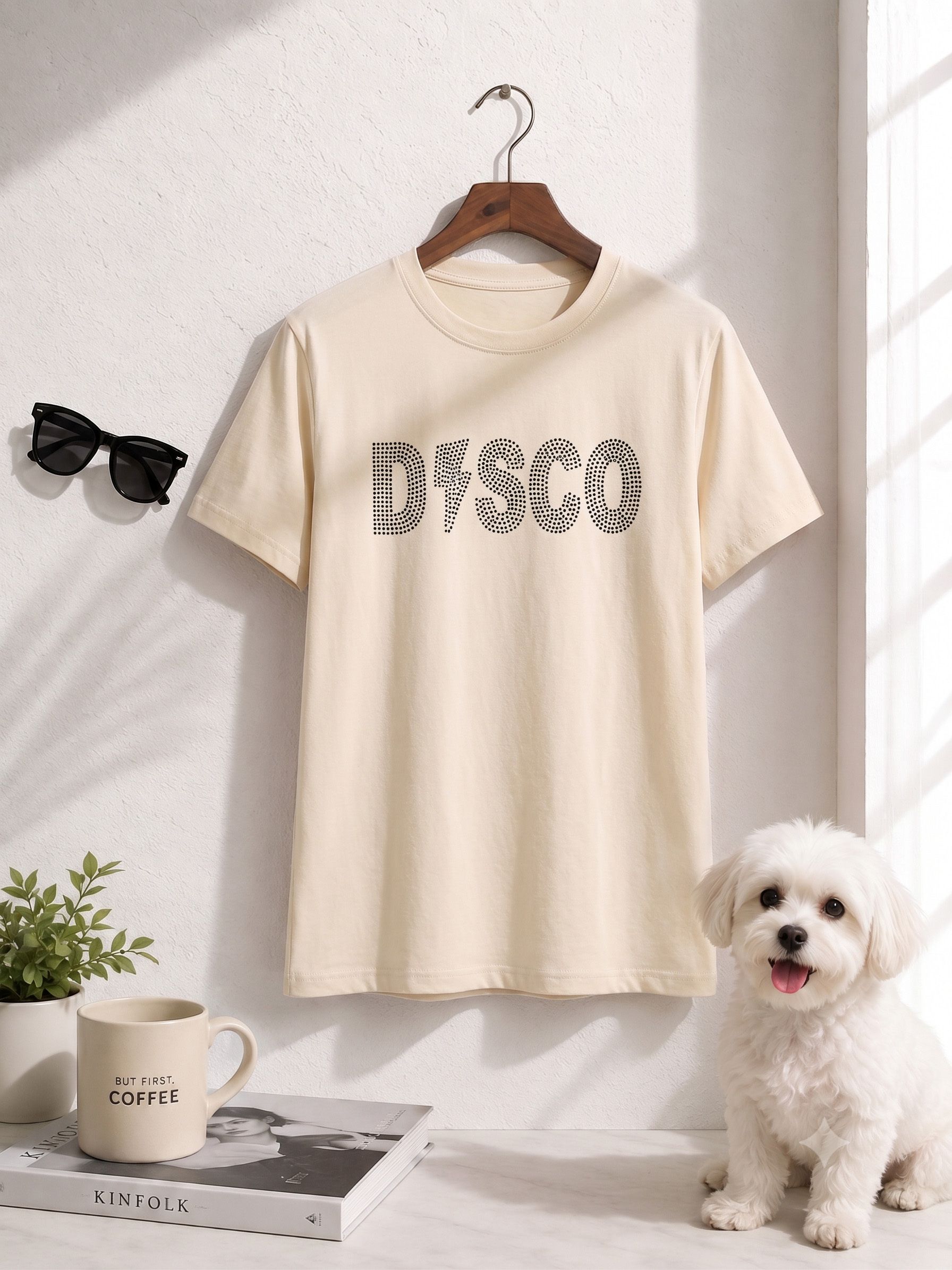 fabflee Women Solid Round Neck Cotton Blend Beige T-Shirt-picture-21