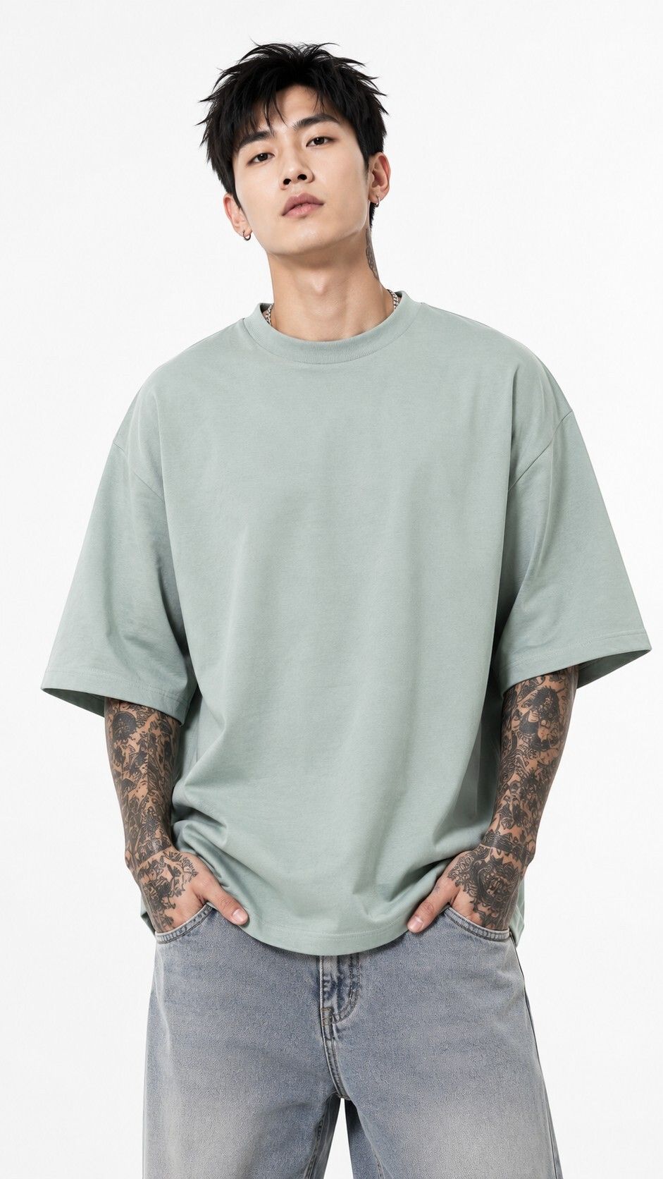 panta Men Solid Round Neck Pure Cotton Light Green T-Shirt-picture-4