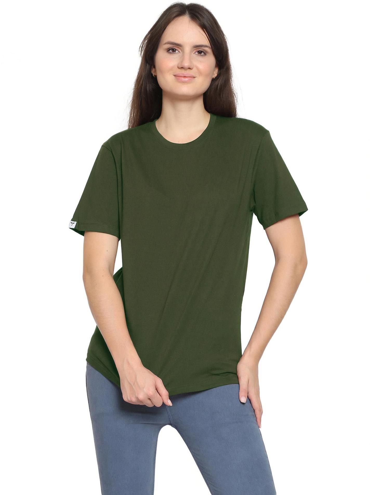 Women Solid Round Neck Pure Cotton Green T-Shirt-image-16
