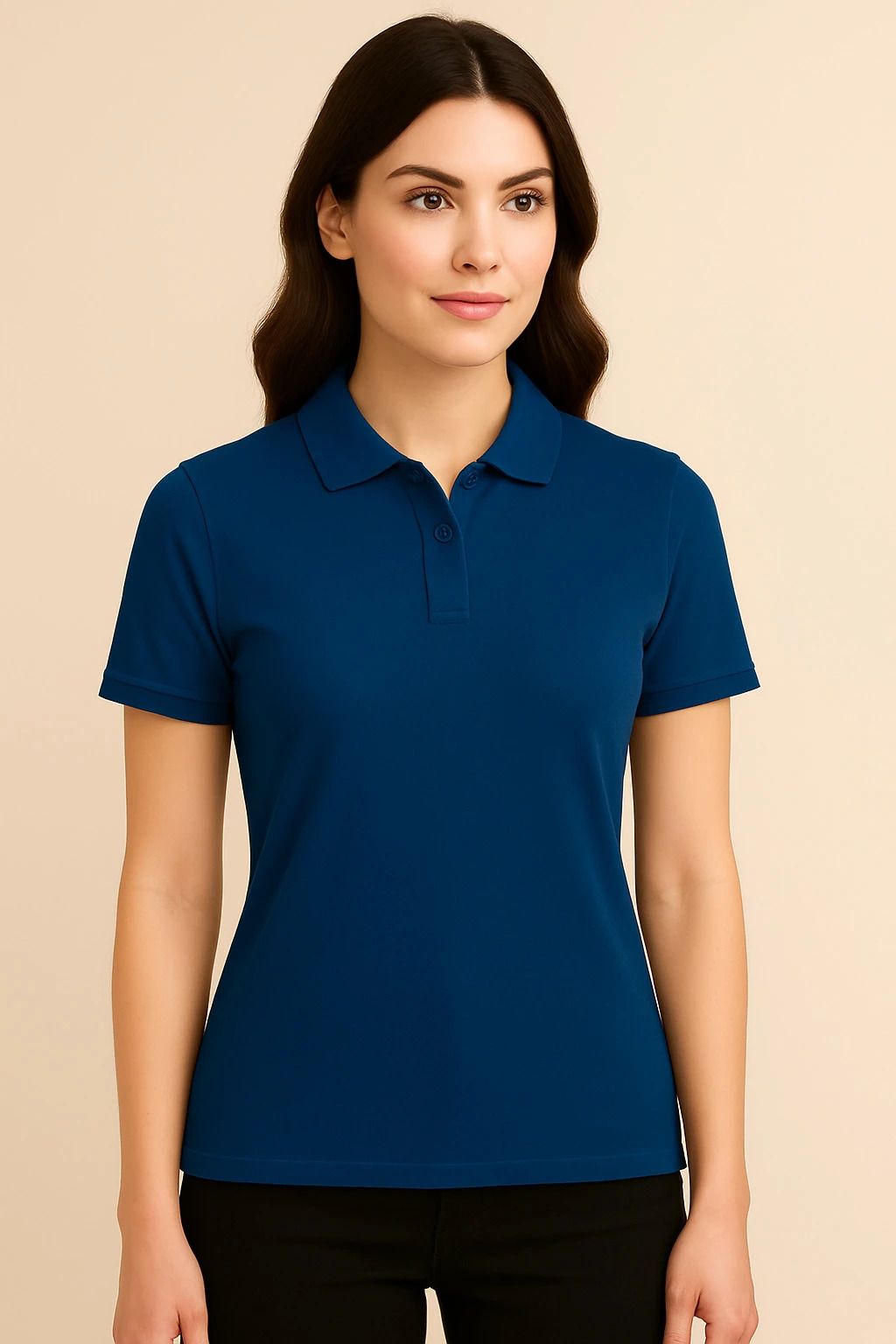 Women Solid Polo Neck Polyester Blue T-Shirt-image-25