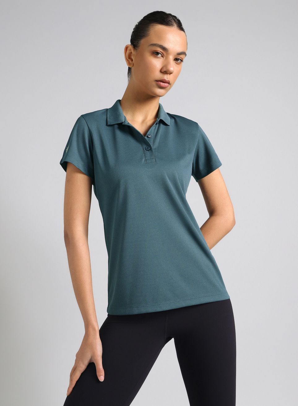 Women Solid Polo Neck Polyester Blue T-Shirt-image-16