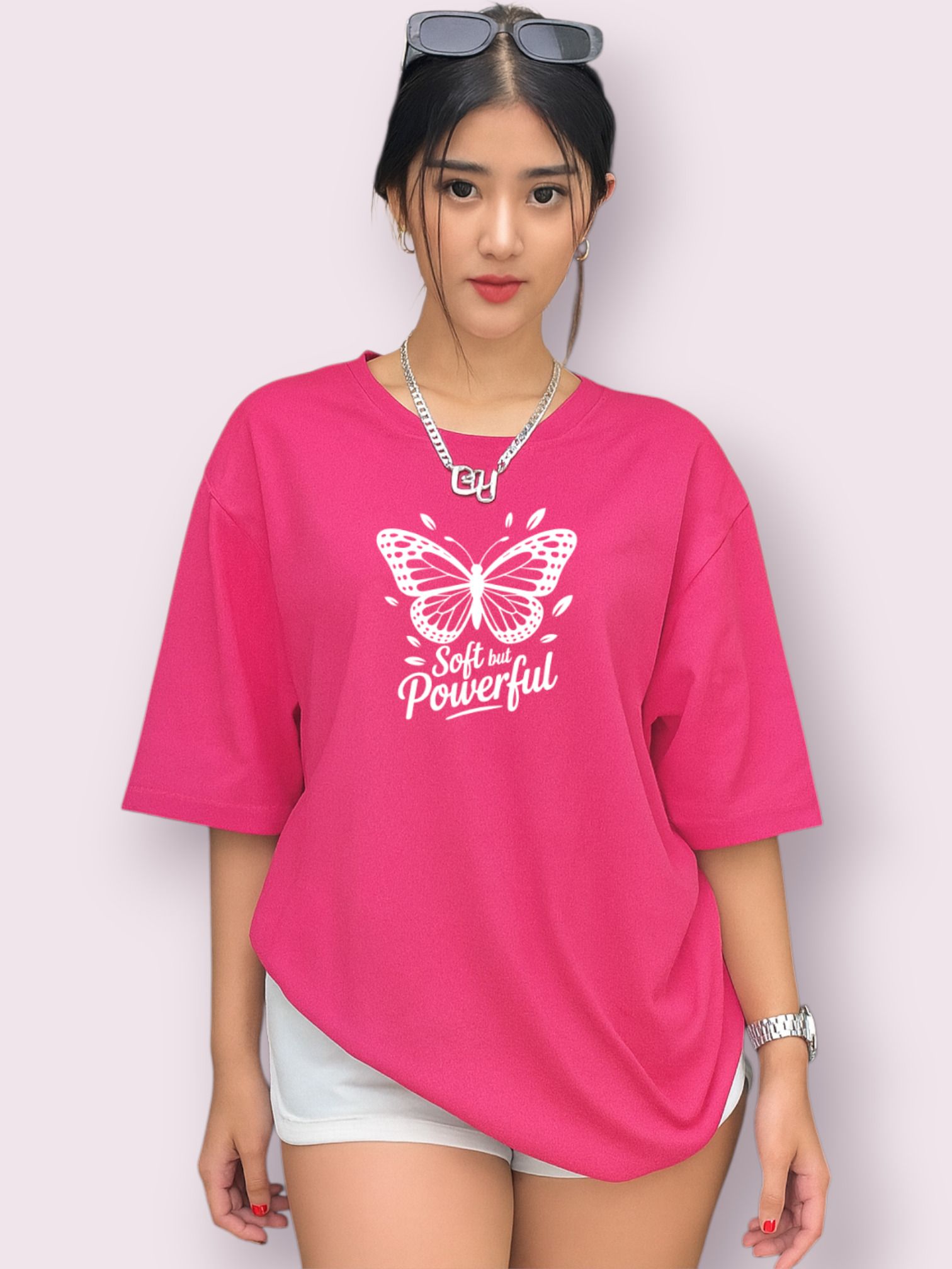 fluffy enterprise Women Printed Round Neck Cotton Blend Pink T-Shirt-picture-27